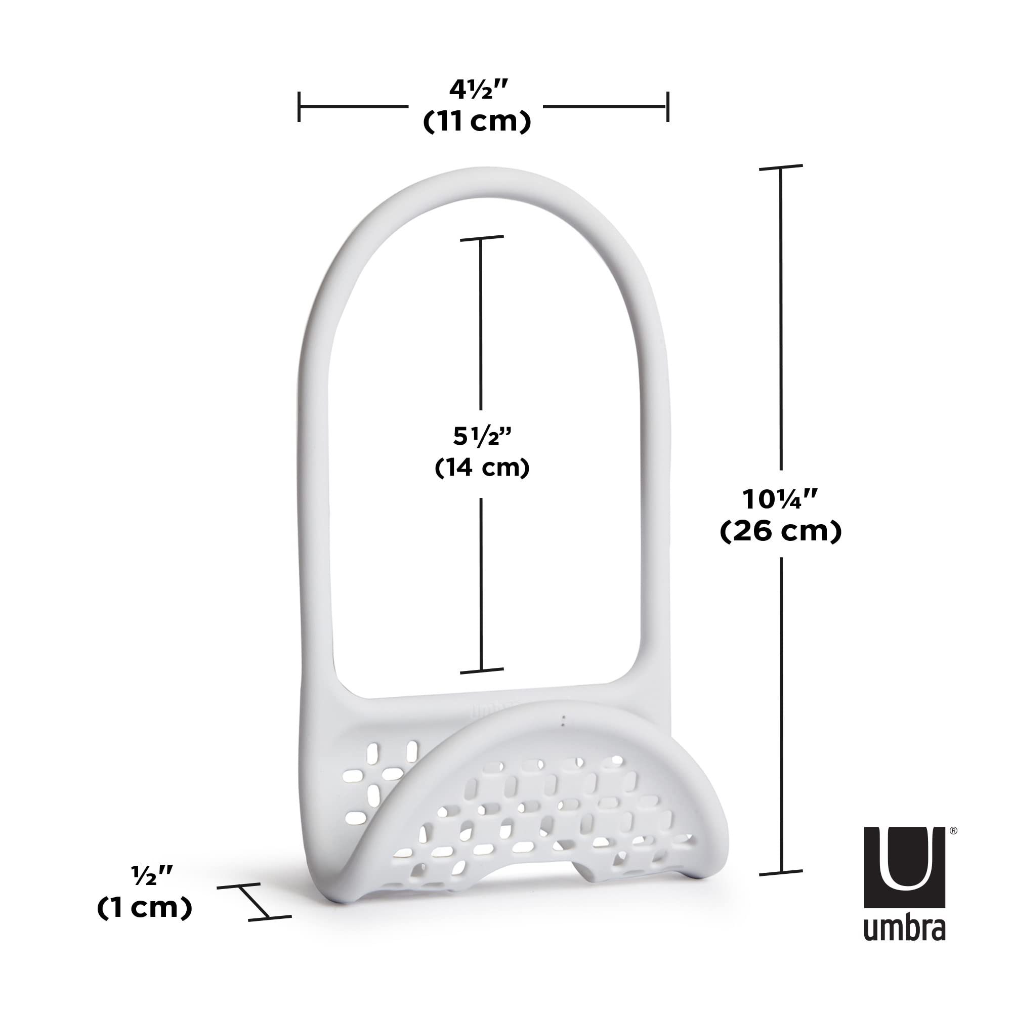 Umbra Sling Kitchen Sink Caddy Sponge Holder, Hangs Over Faucet or Divider, Single, White