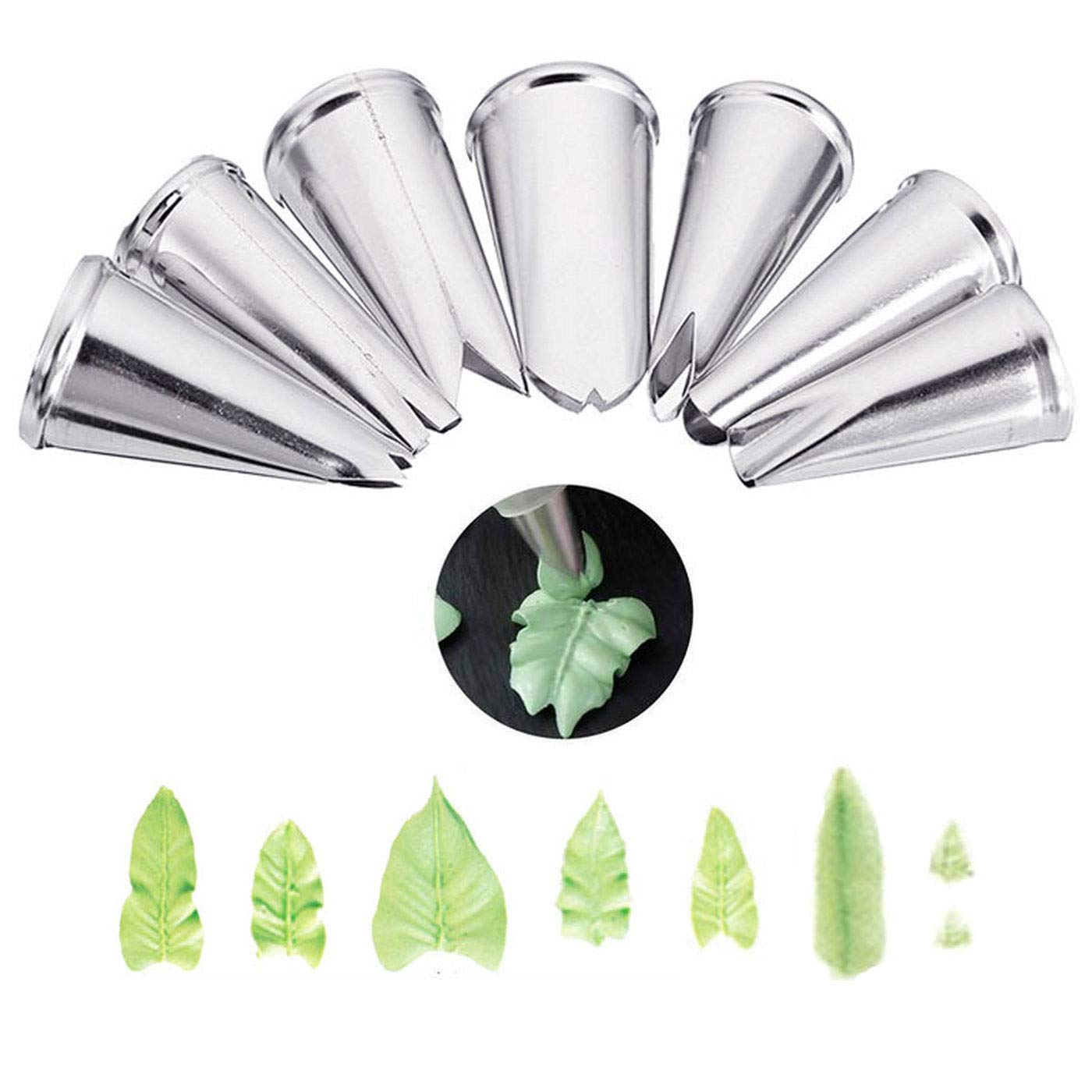 7 Pieces Large Piping Tips Set, 3Pieces Russian Grass Cream Tips Diy Decor Baking Tool And 7 Pieces Leaf Stainless Steel Piping