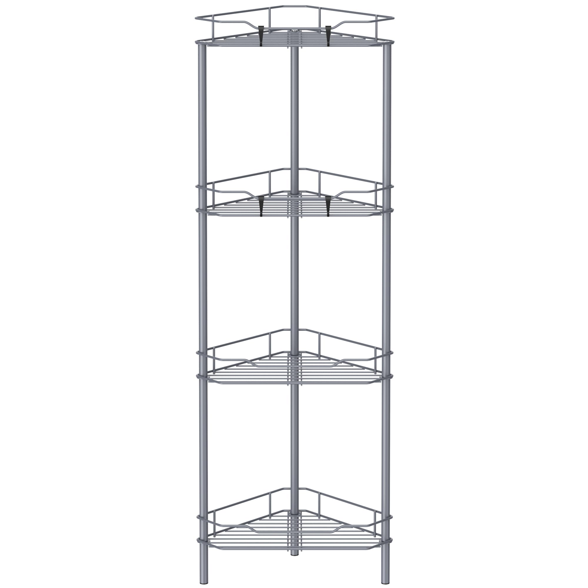HuggieGems 4 Tier Floor Standing Corner Shower Caddy Organizer Shelf with Hooks, Bathroom Shelves Stand Rack, Dark Gray