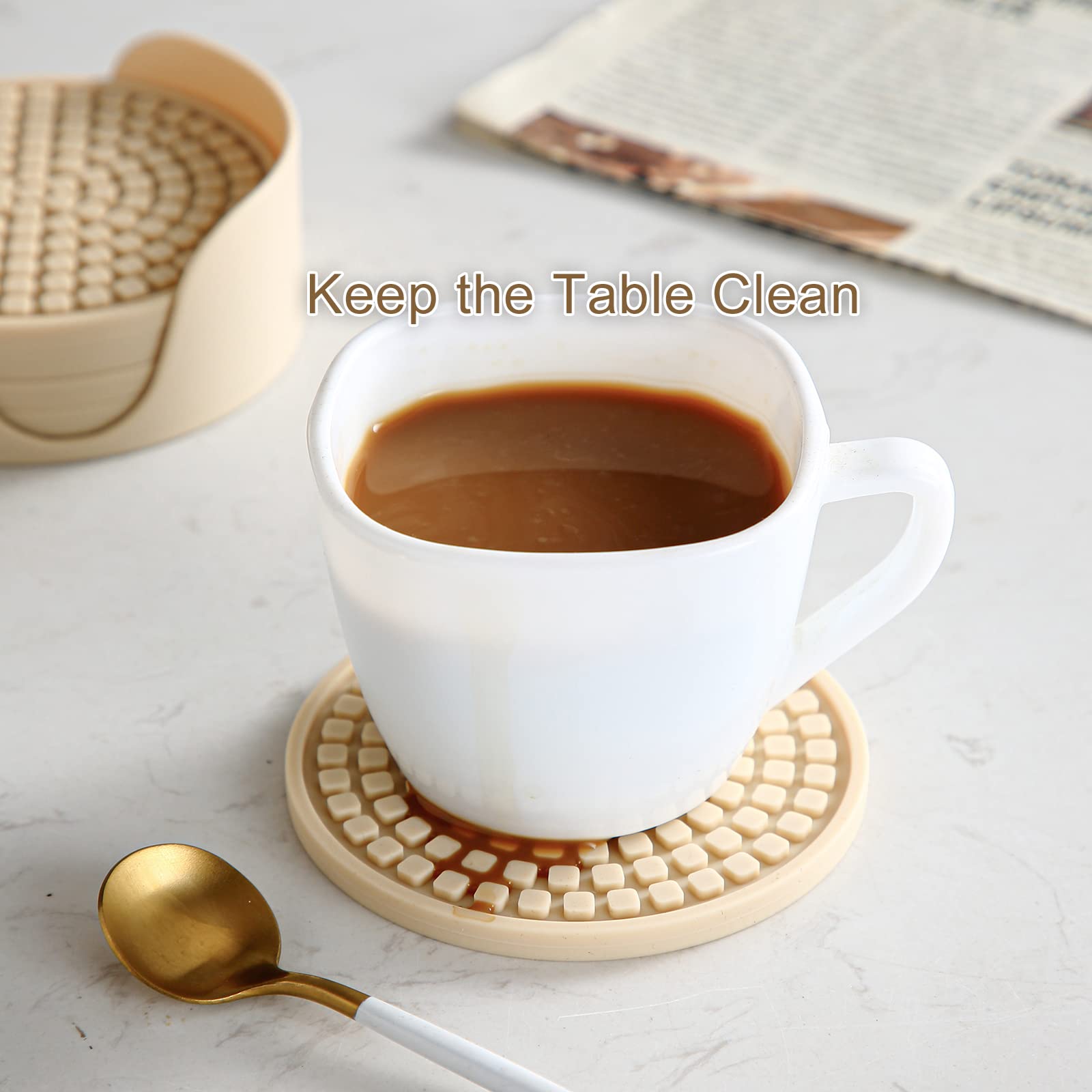 Colinda Silicone Drink Coasters With Holder, Set Of 6, For Tabletop Protection And Office Desk, Cup Mat Set For Home Decor, Non-