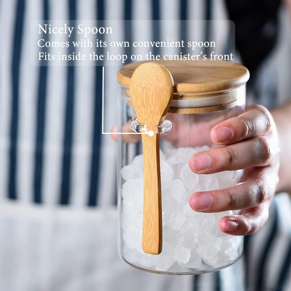 Yalucky Spice Jars, Overnight Oats Containers With Airtight Lid And Spoon, Decorative Kitchen Canisters Set, Glass Storage Conta
