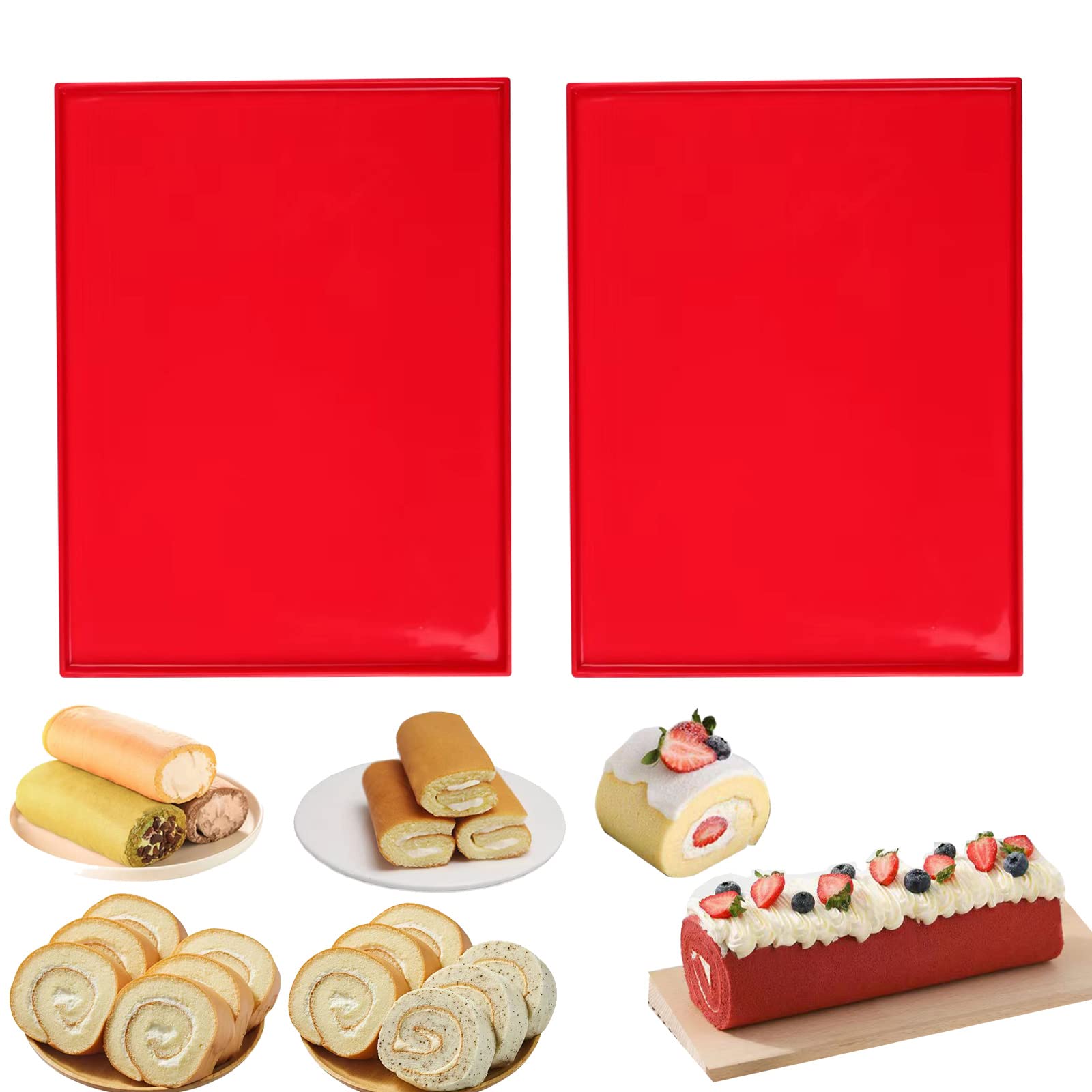 Hlcm Silicone Swiss Roll Cake Mat - 2Pcs Silicone Baking Mat, Jelly Roll Pan, Non-Stick Silicone Mat With Lip, Easy To Clean Sil