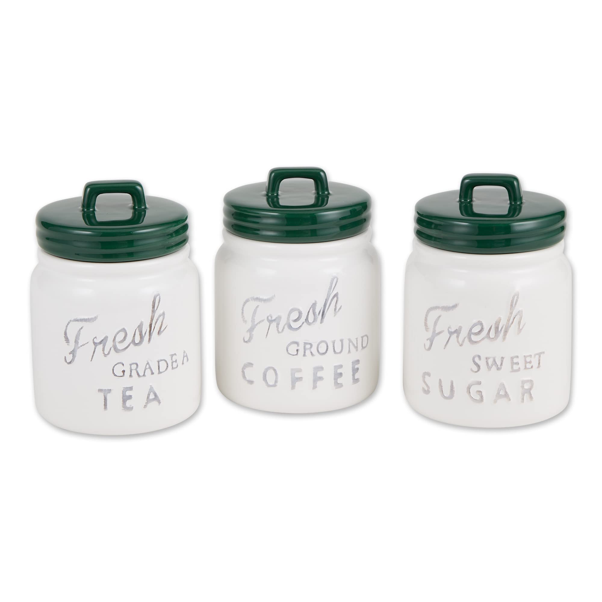 DII Kitchen Accessories Collection Ceramics, Jar Canister Set, Dark Green, 3
