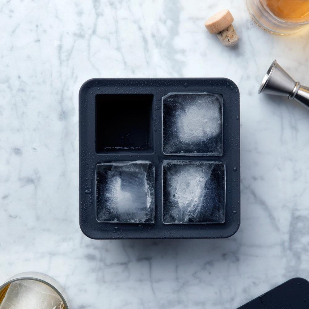 W&P Peak Silicone Extra Large Cube Ice Tray W/ Protective Lid | Charcoal | Easy To Remove Ice Cubes | Food Grade Premium Silicon