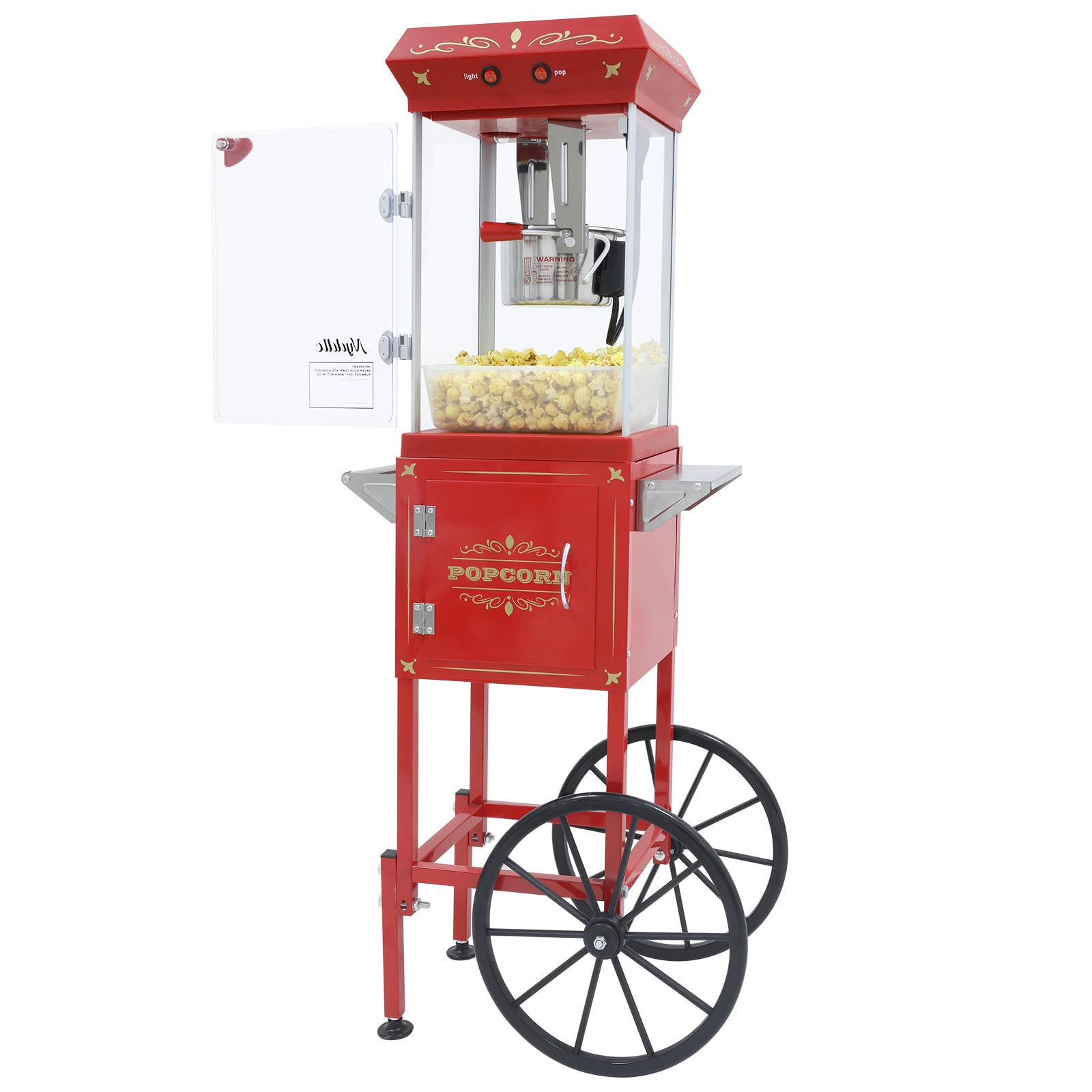 Nyddle Popcorn Machine Maker With 8 Oz Kettle Makes Up to 32 Cups Popcorn Machine Cart Vintage-Style Popper on Wheels Popcorn Ma
