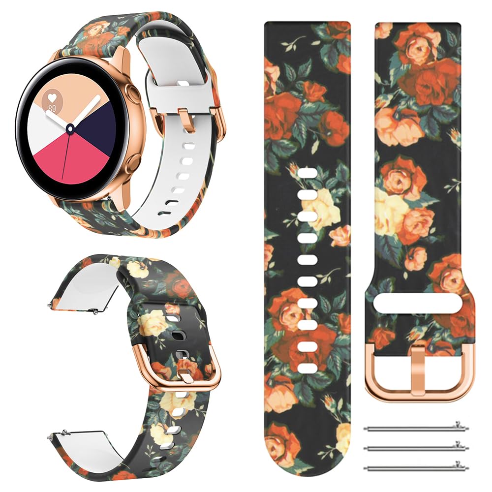 Toolaik Floral Bands Compatible With Samsung Active 2 Watch Band 40Mm 44Mm,Active Watch Band 40Mm,20Mm Silicone Watch Bands For