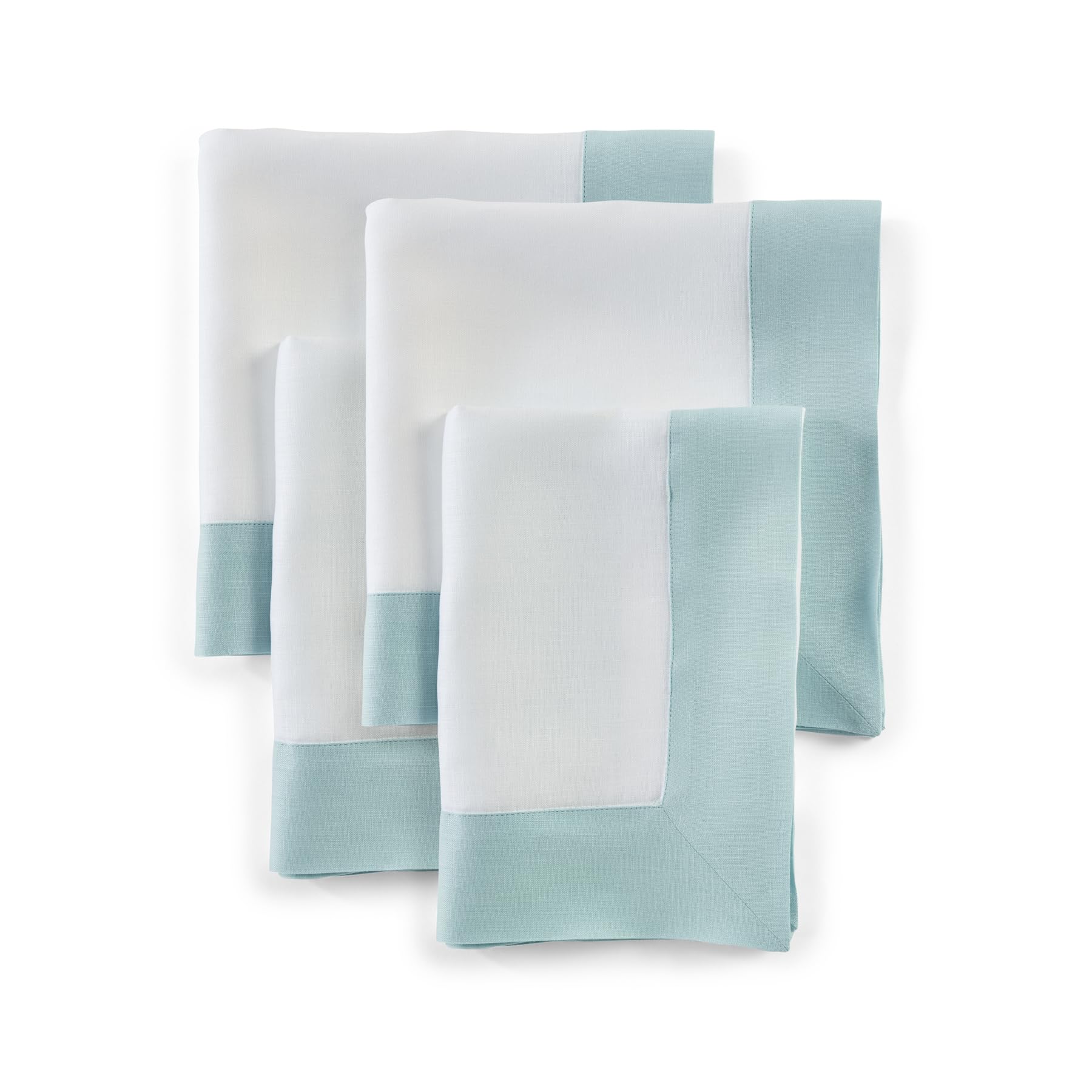 Solino Home Linen Dinner Napkins 20 X 20 Inch - 100% Pure Linen Aqua Blue And White Cloth Napkins Set Of 4 - Contempo, Handcraft