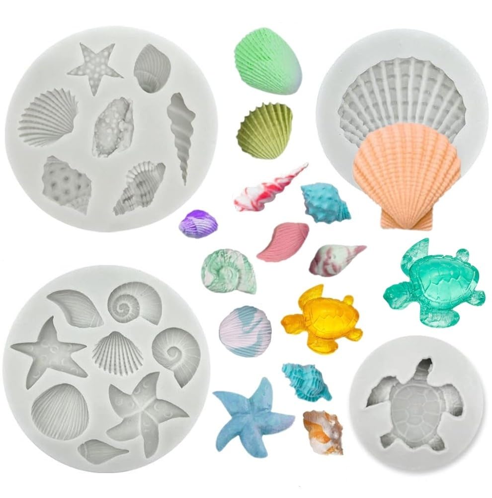 Marine Theme Cake Fondant Silicone Mold Seashell Sea Turtle Chocolate Molds 4PCS
