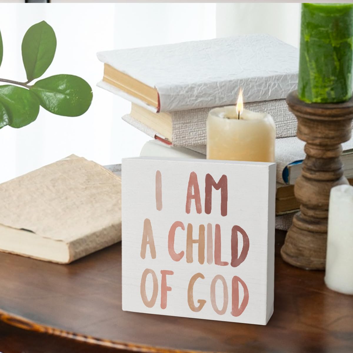 FLVGE Boho Neutral Baby Girl Boy Nursery Decor - I am a Child of God Christian Wood Box Sign Desk Decor, Toddler Boy Girl Room D