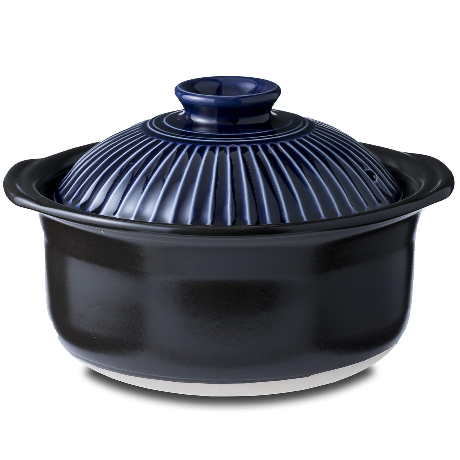 Ginpo Touki Ginpo Pottery Chrysanthemum Flower Rice Pot, 3 Cuisine, Double Lid, Earthenware, Compatible with Direct Fire, Lapis 