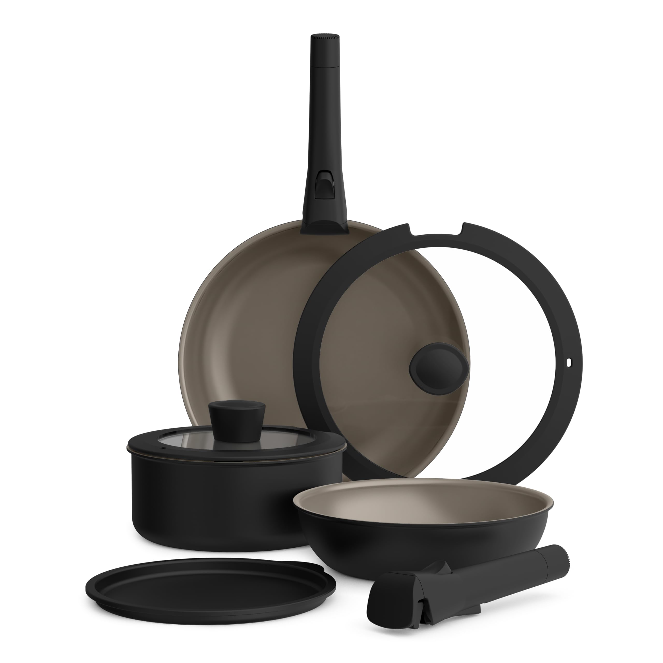 bella 8 Piece Removable Handle Cookware Set, Fits-anywhere Kitchenware w EverGood Ceramic Nonstick Coating, Dishwasher & Oven Sa