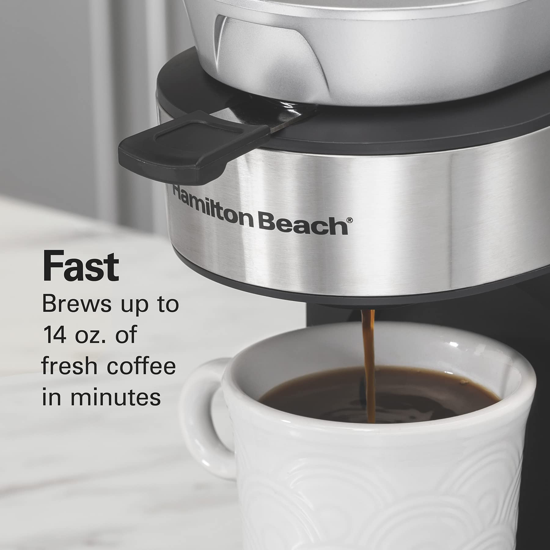 Hamilton Beach The Scoop Single Serve Coffee Maker & Fast Grounds Brewer For 8-14Oz. Cups, Brews In Minutes, 40Oz. Removable Res