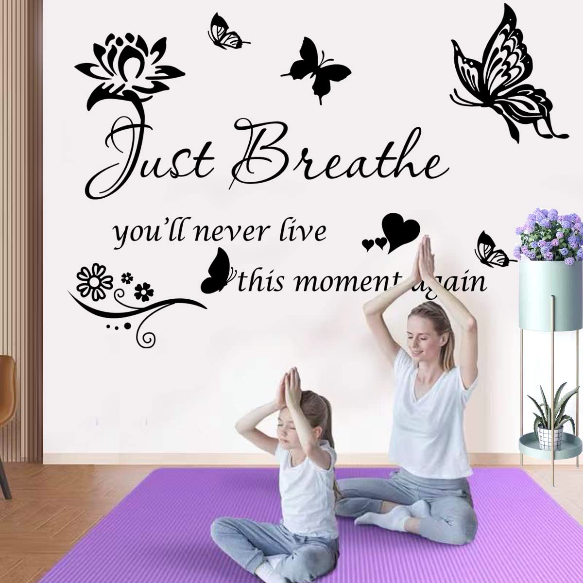 Wall Sticker Inspiring Positive Quotes Just Breath Wall Decals Quotes Inspirational Wall Art Stickers Encouragement Gifts for Women Girls Bedroom Living Room Wall Decor Home Decoration.