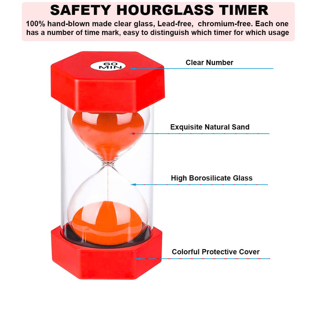 3 Minute Sand Hourglass Timer: Plastic Sand Clock 3 Minutes, Large Red Sand Watch 3 Min, Colorful Hour Glass Sandglass Timer For