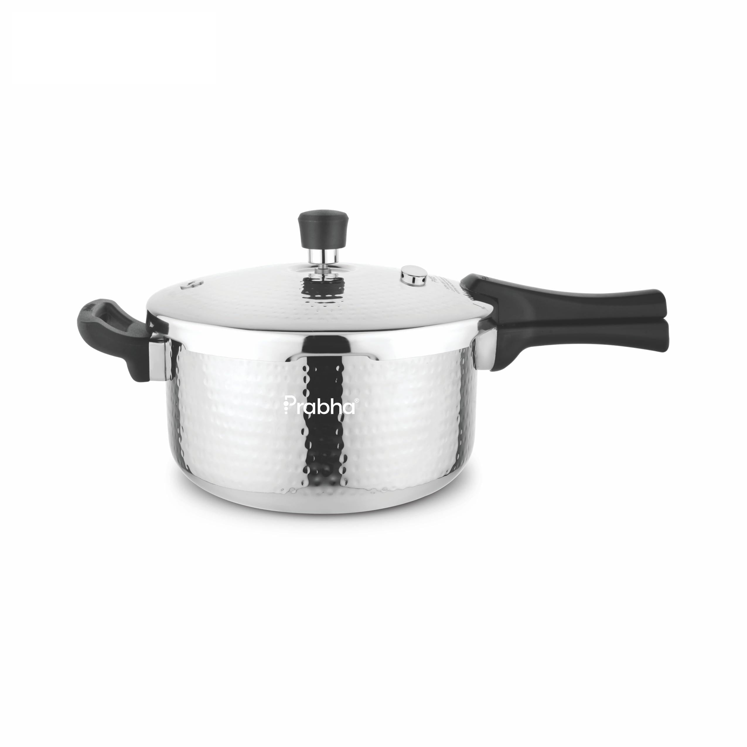 Prabha Stainless Steel Pressure Cooker 3 Litres Outer Lid | TriPly Whizz Hammered Cooker | Kitchen Cookware Pots & Pans | Isi C