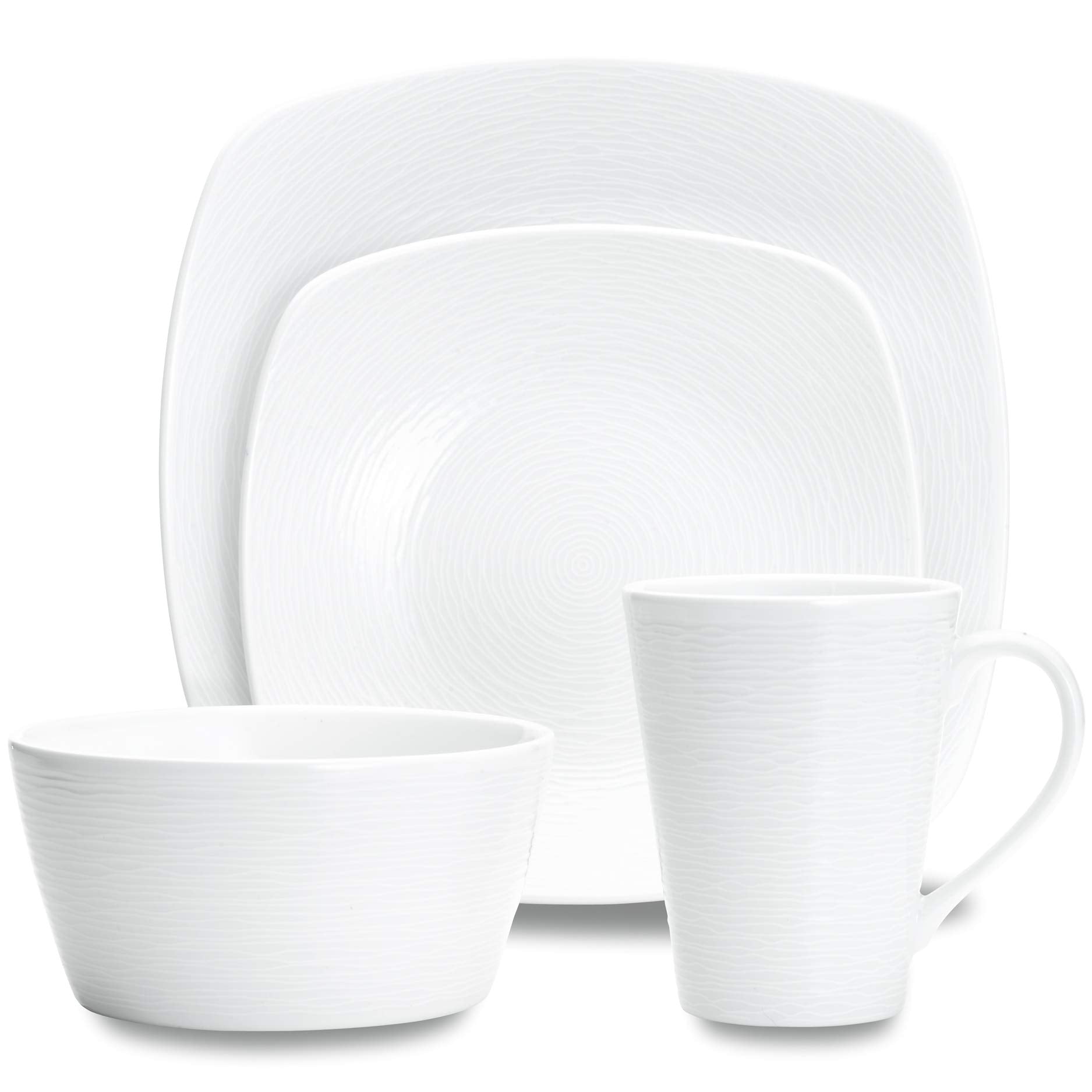 Noritake 4-Piece Square White on White Place Setting, Swirl