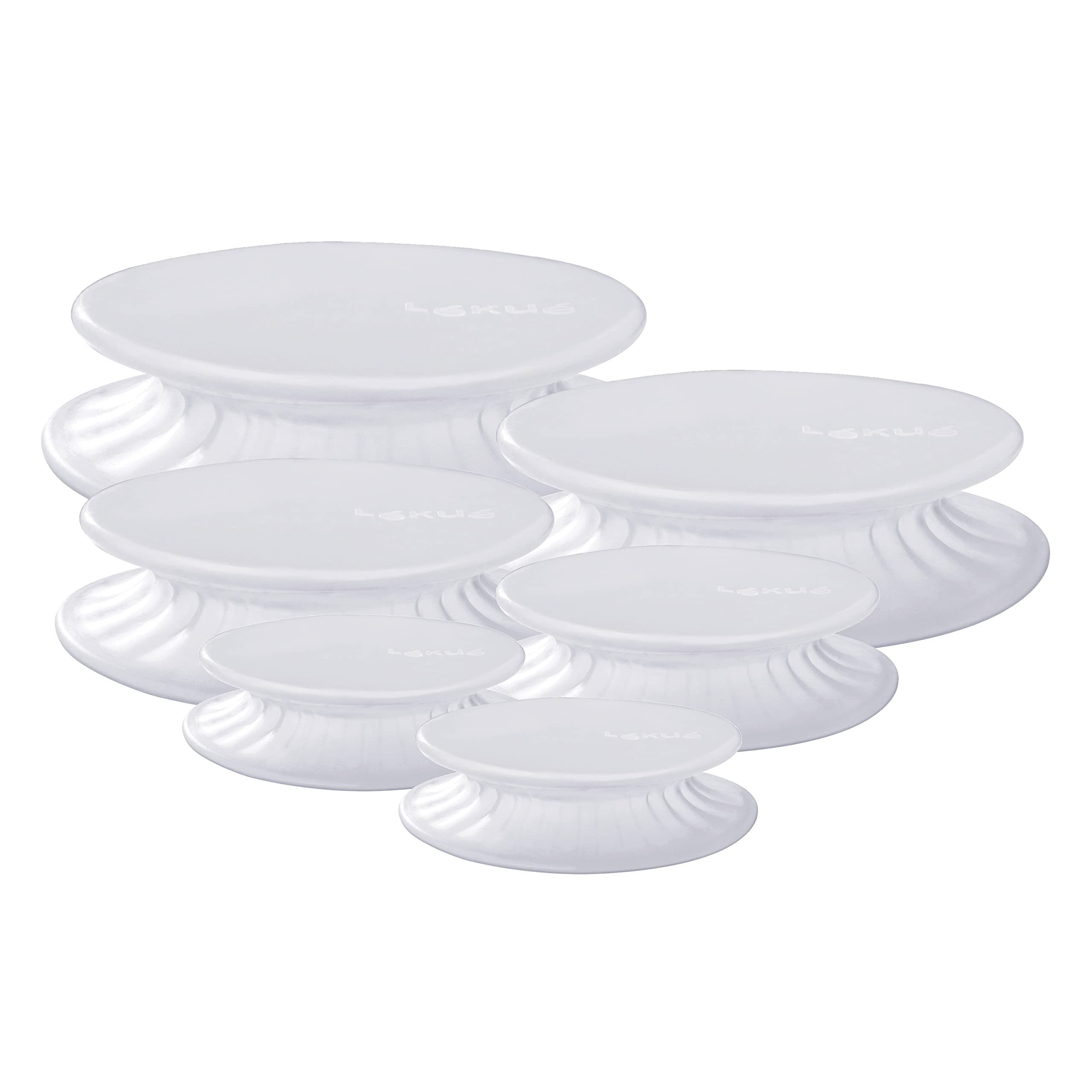 Lekue Reusable Silicone Flexible Lid Set Of 6. Set Includes:(1) 3.3'' Lid, (2) 4.5'' Llids, (1) 6'' Lid, (1) 8'' Lid, (1) 10.2''