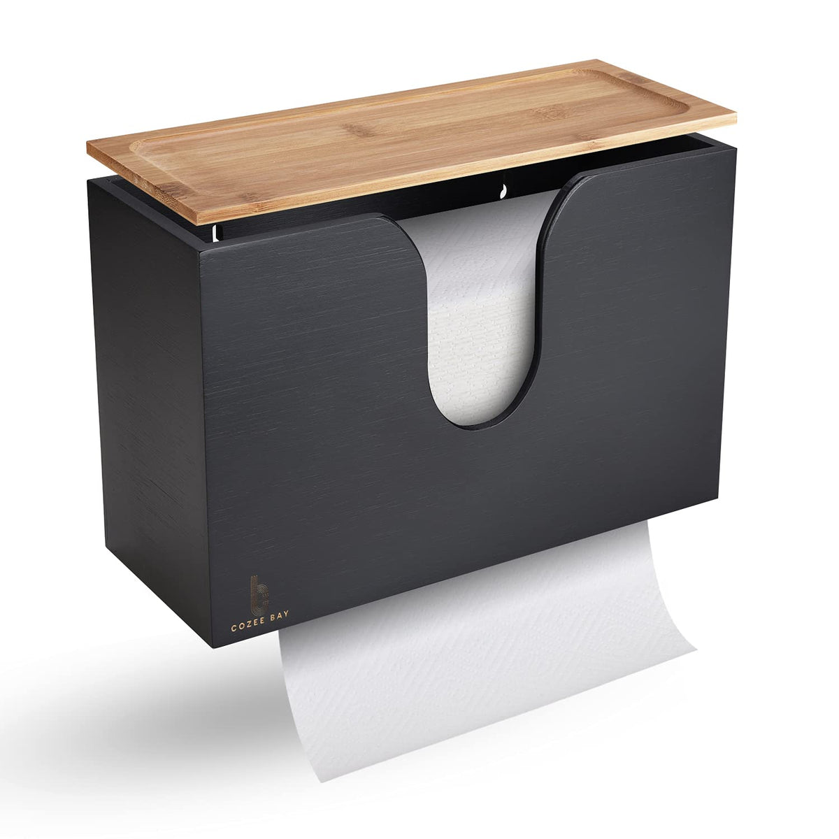 Cozee Bay Bamboo Paper Towel Dispenser/Holder With Lid For Home And Commercial, Wall Mount Or Countertop For Multifold, C Fold,