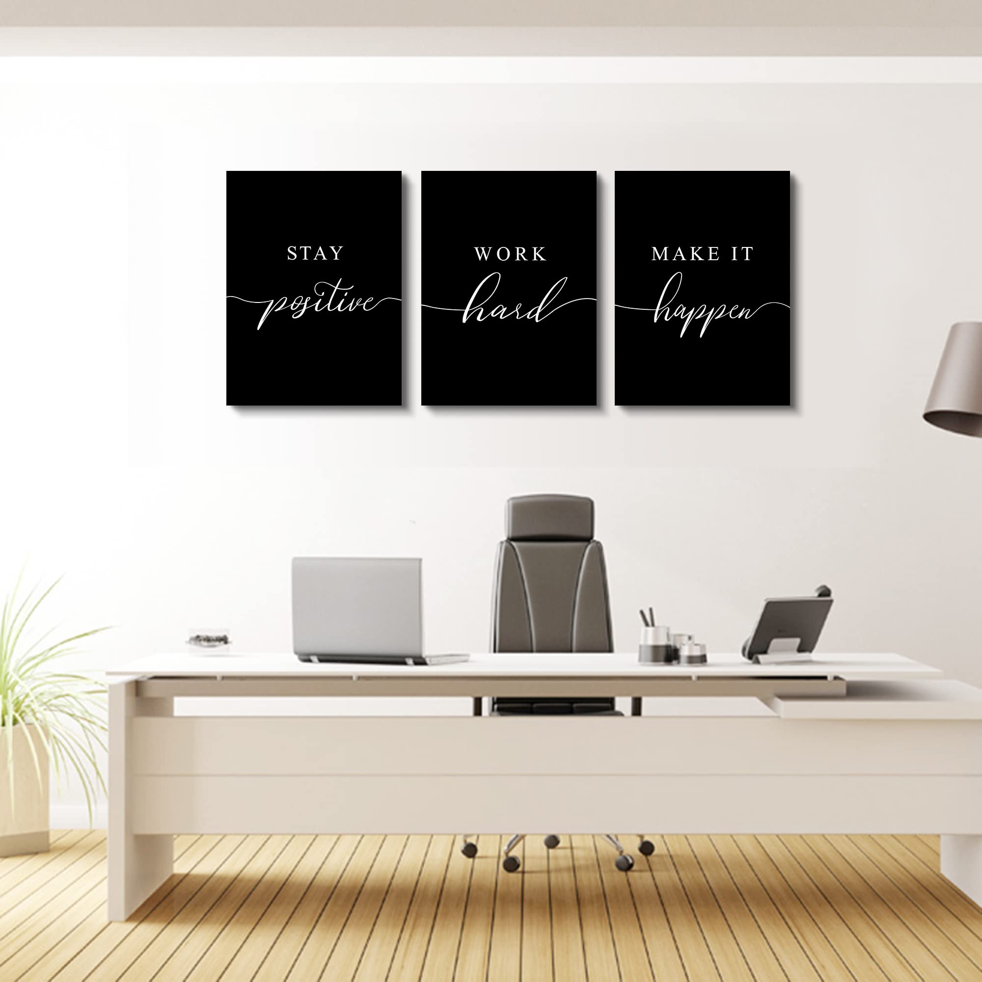 Framed Canvas Wall Art Positive Quote, Black Large Poster, Positive Motivational Set Of 3 Prints,Stay Positive Prints, Inspirati
