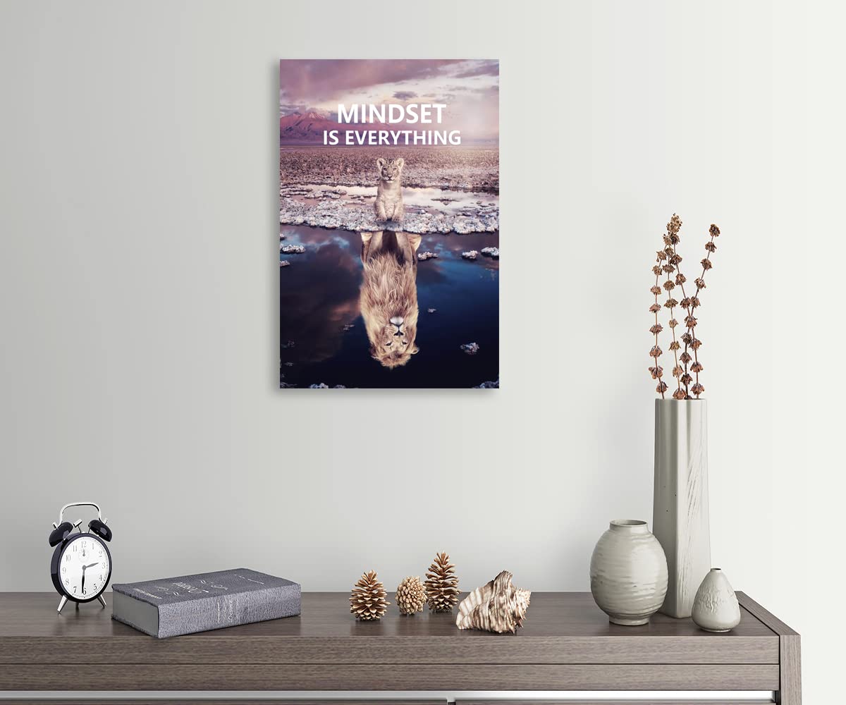 Motivational Canvas Painting Animal Poster Little Lion And Big Lion Mindset Is Everything Wall Art Printing Office Decoration Fr