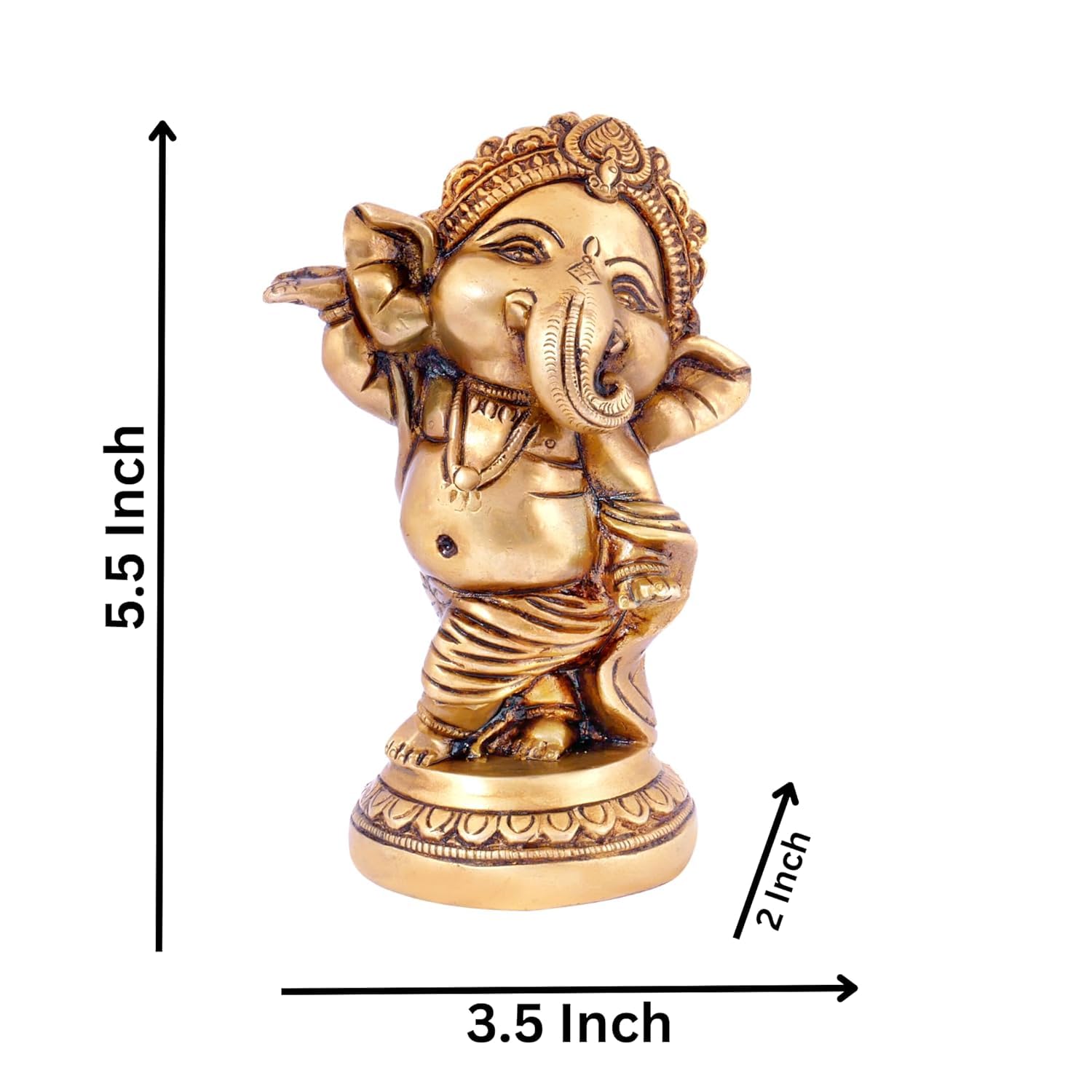Shreeyaash Brass Baby Dancing Ganesha Statue Hindu God Ganpati Idol Home Decorative Items Little Ganpati Murti (Golden1.04 Kg)