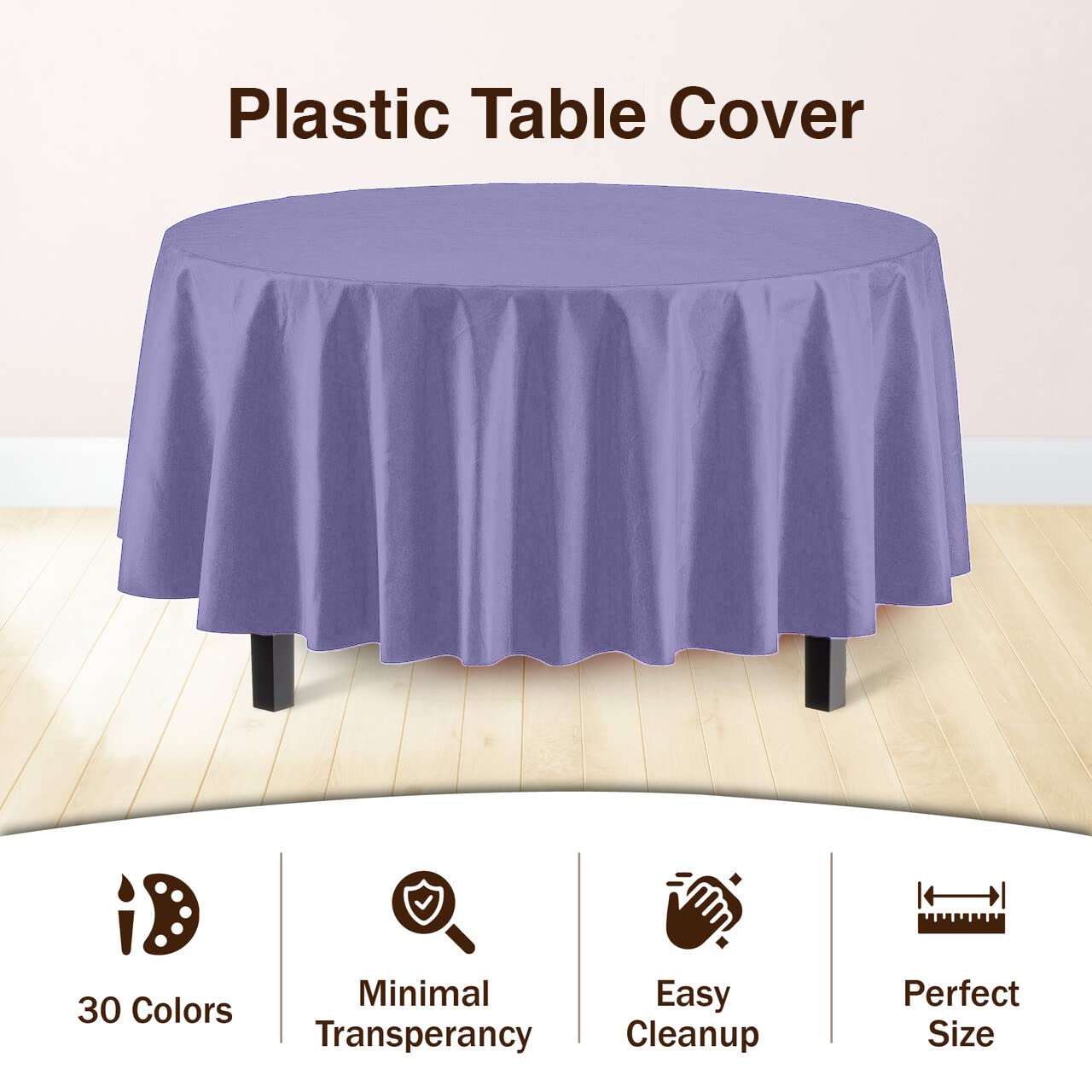 Exquisite 6-Pack Premium Plastic Tablecloth 84In. Round Plastic Table Cover - Lavender