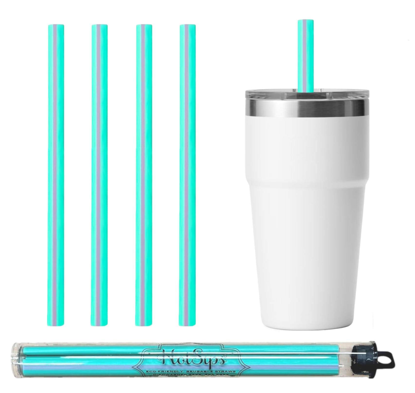 Hotsips Reusable Drinking Straws With Travel Case, Made In Usa, Tumblers & Cups 8-20 Oz - For Both Hot & Cold Beverages Water/Co