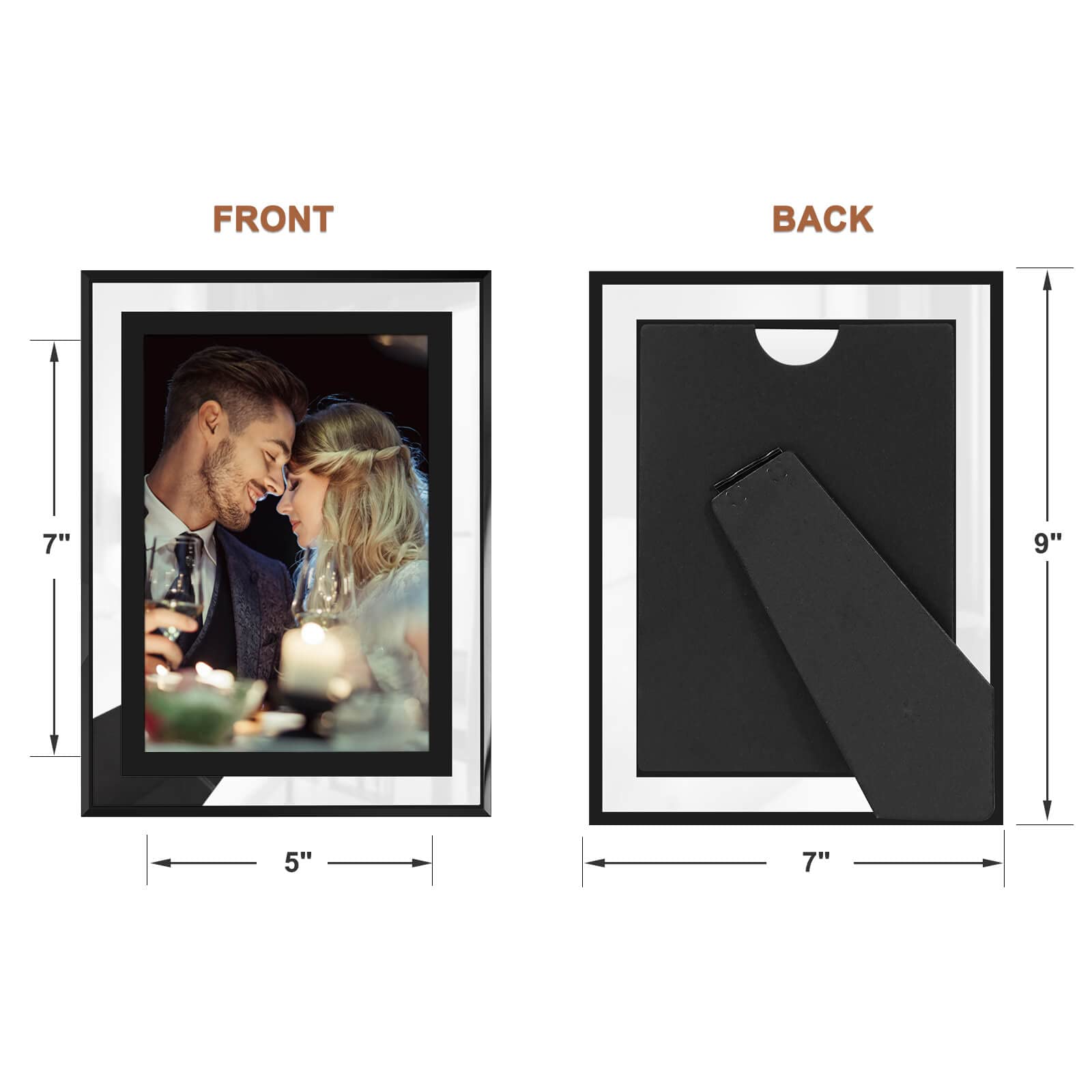 IZIDDO 5x7 Picture Frames Set of 2, Black Glass Photo Frame, Only for Tabletop Display, Gift Picture Frame, Horizontally or Vert