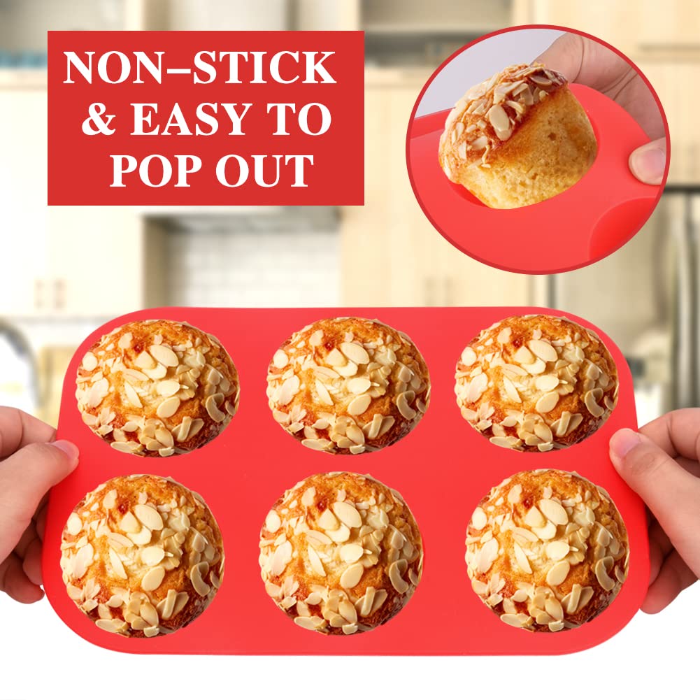 2Pcs Silicone Muffin Pans Non-Stick Cupcake Pan 6 Cup Mini Muffin Pan,Reusable Muffin Baking Silicone Mol Ds,Muffin Tin For Muff