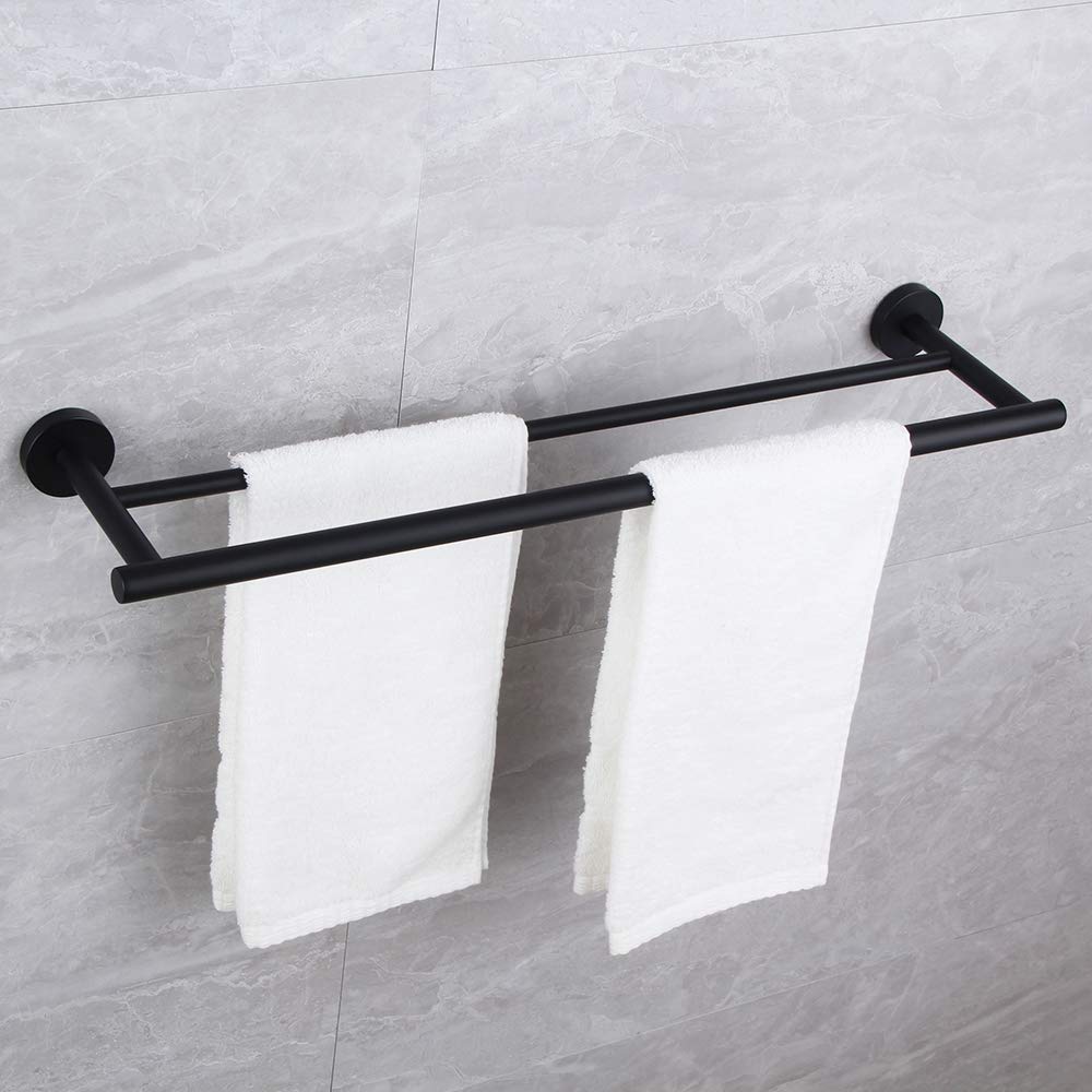 Kinzcn Sus 304 Stainless Steel 24-Inch Double Towel Bar Towel Rack Wall Mounted Towel Rail Towel Rod For Bathroom Modern Style P