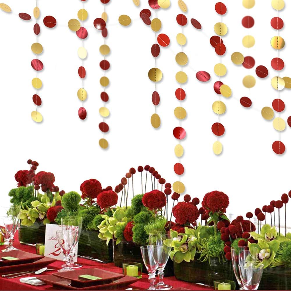 Cheerland Gold Maroon Party Decorations Scarket Red Circle Dots Garland Streamer Hanging Backdrop Wedding Birthday Engagement Bridal Shower Bachelorette Graduation Chinese New Year Decor