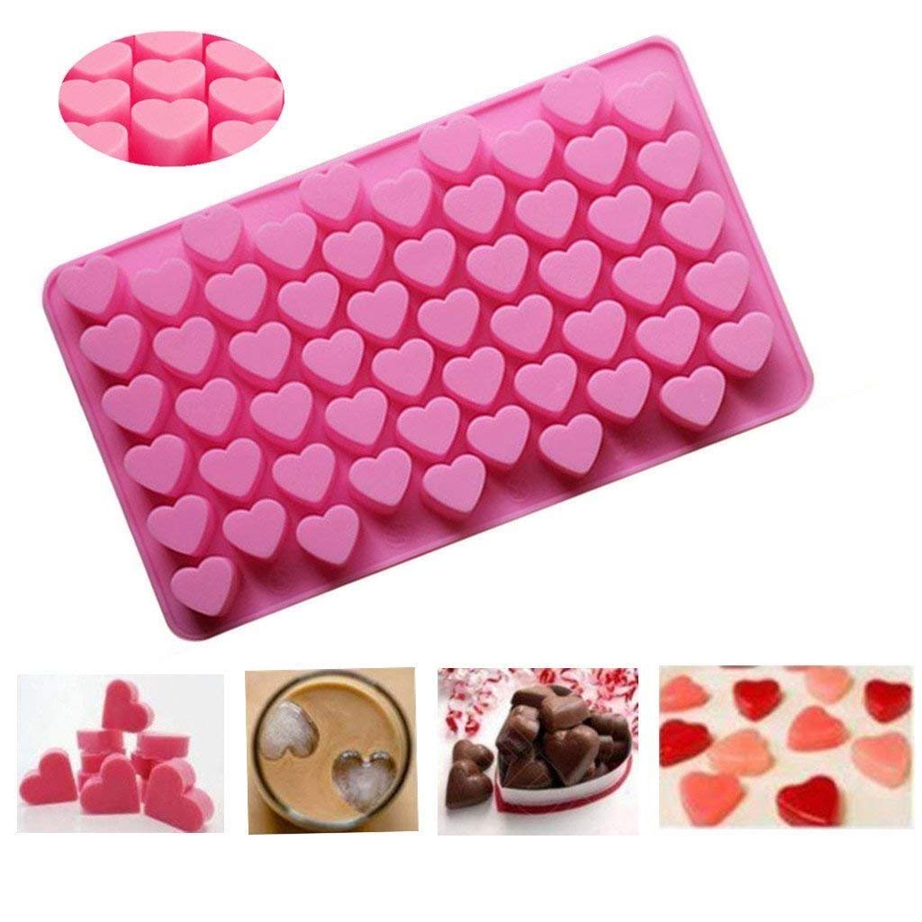 Cimerac Silicone Mold Mini Heart Shape Silicone Ice Cube Molds Trays/Chocolate Mold Pink Set Of Two