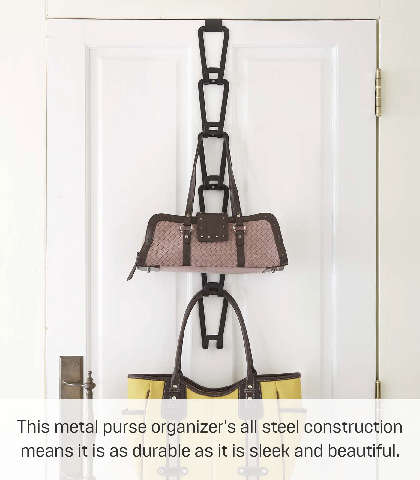 Yamazaki Home Chain Link Bag Holder - Closet Storage Hanging Organizer Rack Steel One Size Black