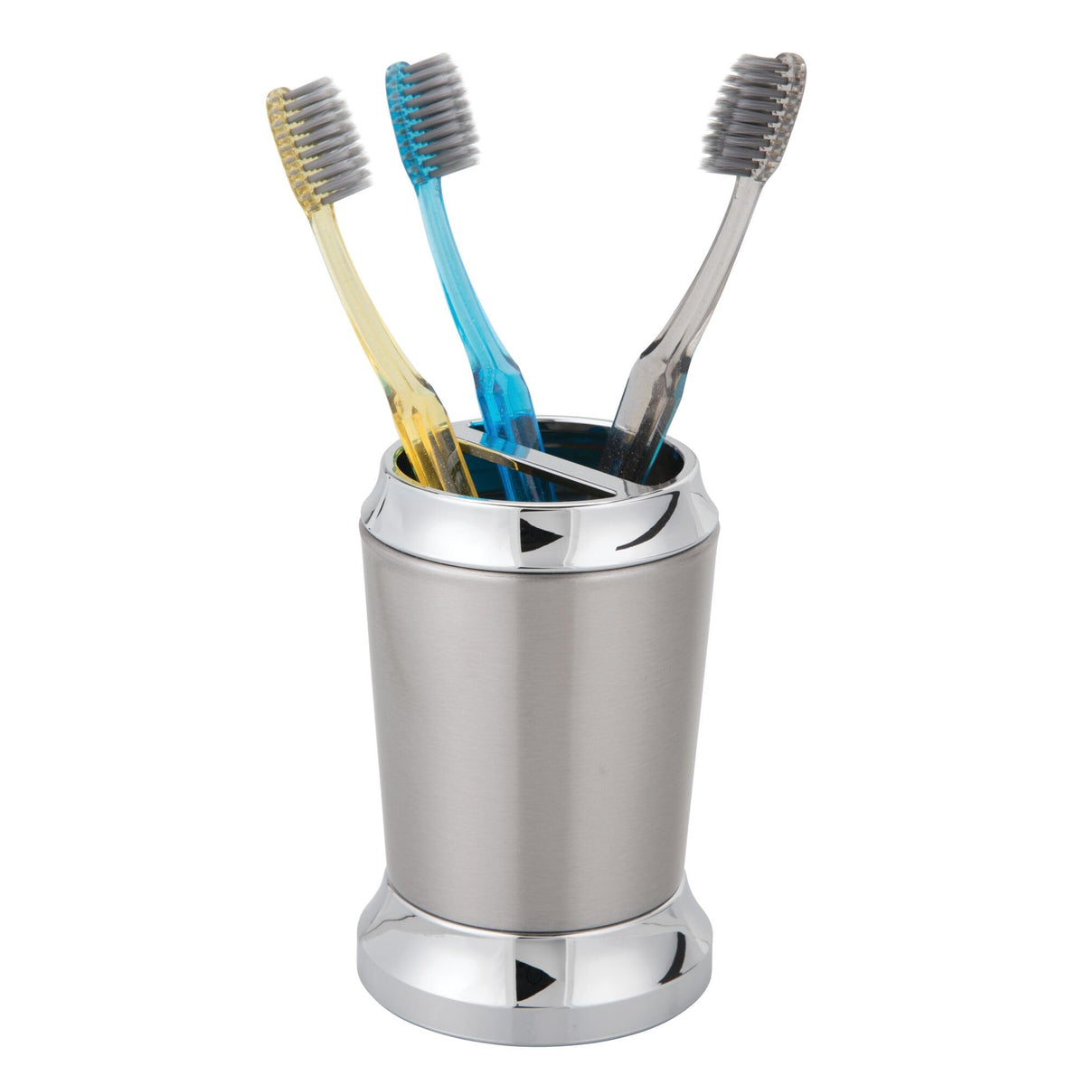 Idesign Stainless Steel Toothbrush Holder, The Preston Collection - 3'' X 3'' X 4.5   , Brushed & Chrome Split Finish