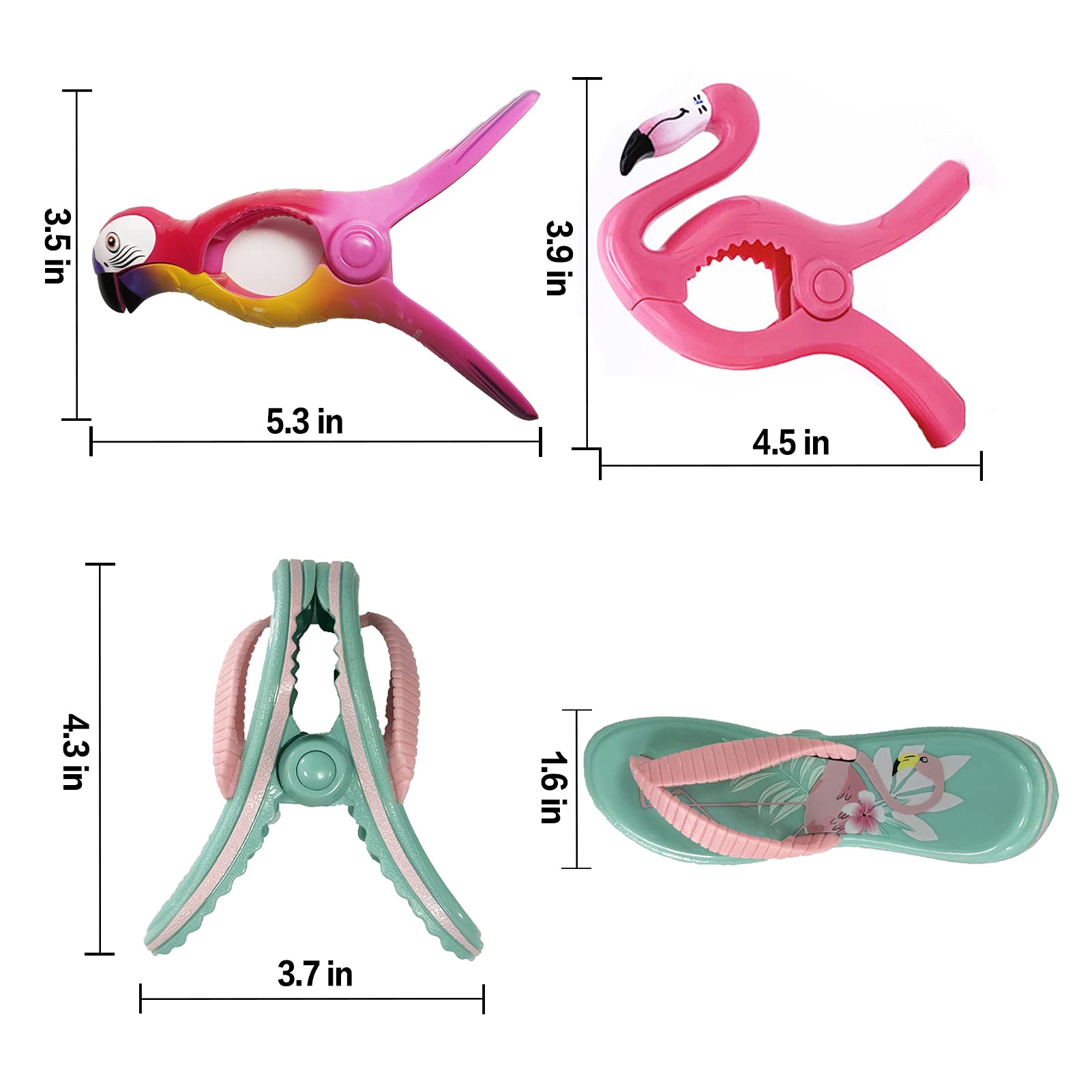 6 Pieces Beach Towel Clips, Flip Flop Towel Holders, Flamingo Chair Clips, Parrot Clips, Clothes Pins In Prefect Size For Pool L