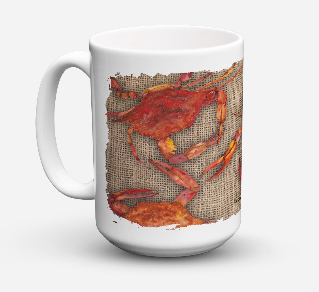 'Caroline's Treasures 8742CM15 Cooked Crabs On Faux Burlap Microwavable Ceramic Coffee Mug, 15 oz, Multicolor''
