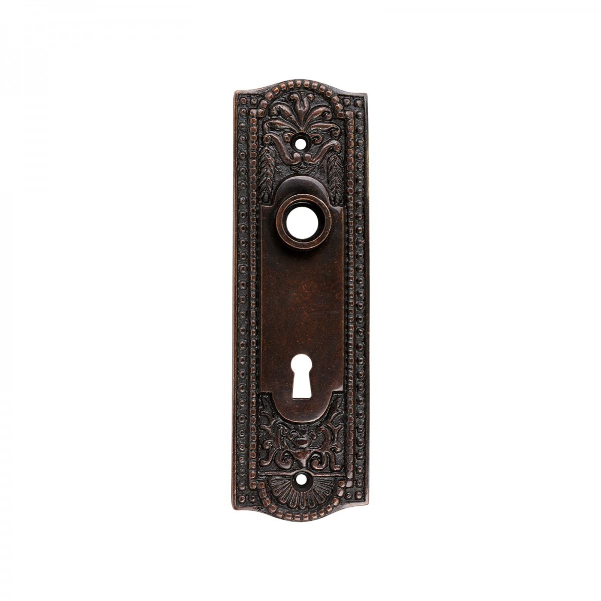 Renovators Supply Manufacturing™ Oil Rubbed Bronze Solid Brass Door Escutcheon Keyhole Cover Plate – Victorian Beaded Backplate for Knobs (7¼ H x 2¼ W)-New Condition