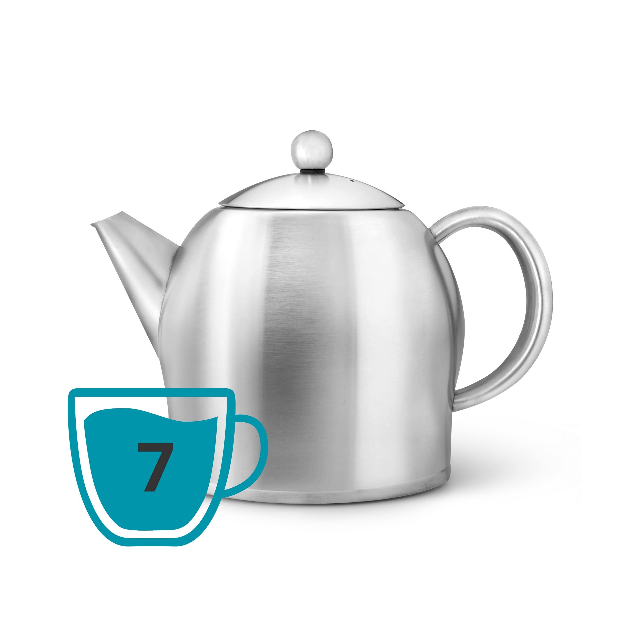 Bredemeijer Santhee Double Walled Teapot, 1.4-Liter, Stainless Steel Satin Finish With Satin Accents