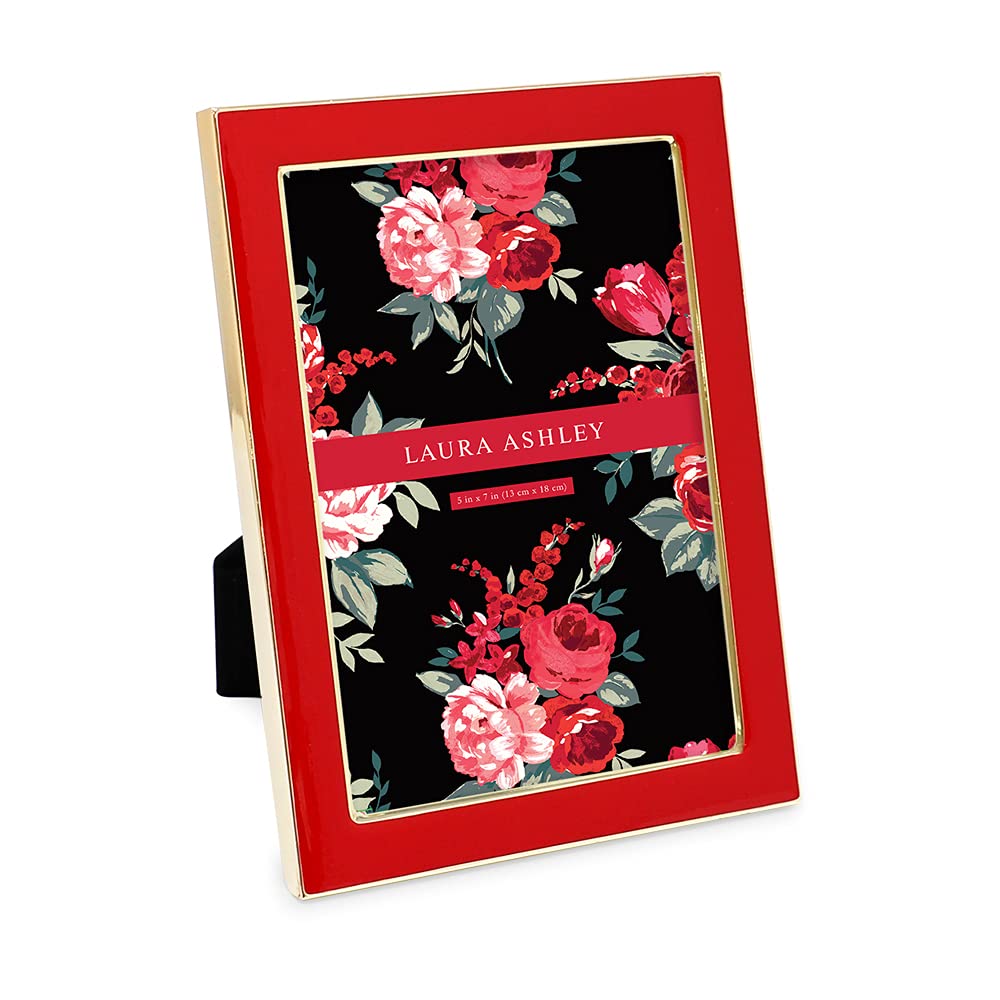 Laura Ashley 5x7 Red Enamel Picture Frame, Gold Metal Edge with Easel, for Countertop, Counterspace, Tabletop Display, Bookshelf