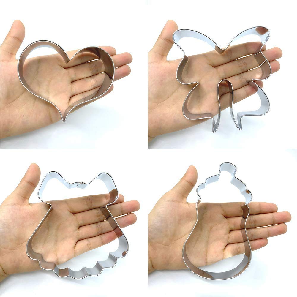 Liliao Baby Shower Cookie Cutter Set - 6 Piece - Feeding Bottle, Rattle, Heart, Carriage, Princess Dress And Bow/Ribbon Biscuit