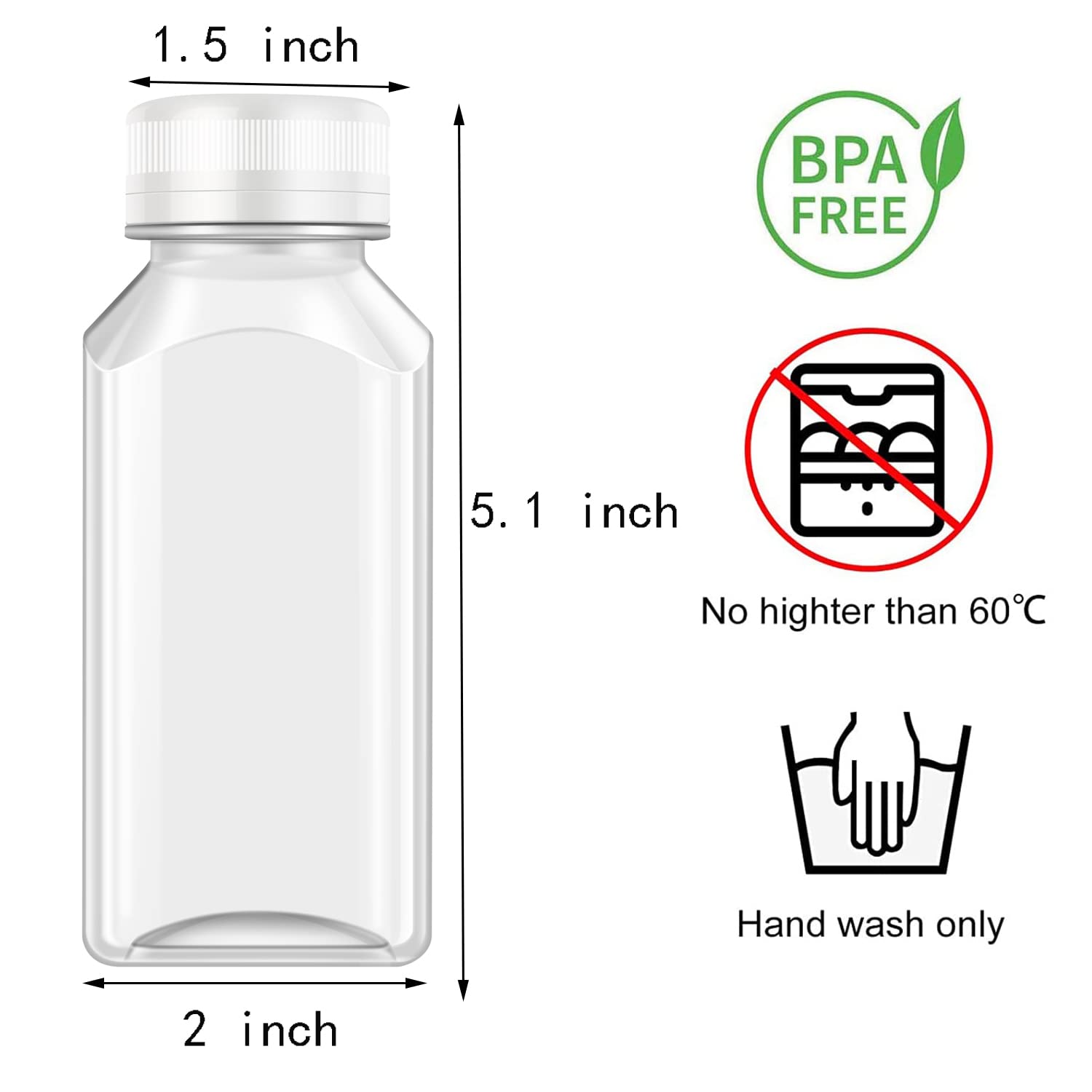 Xysmzm 8 Pcs 8 Oz Juice Bottles Plastic Mini Fridge Bottles, Leak Proof, Beverage Containers For Juice, Smoothie, Milk, White Li