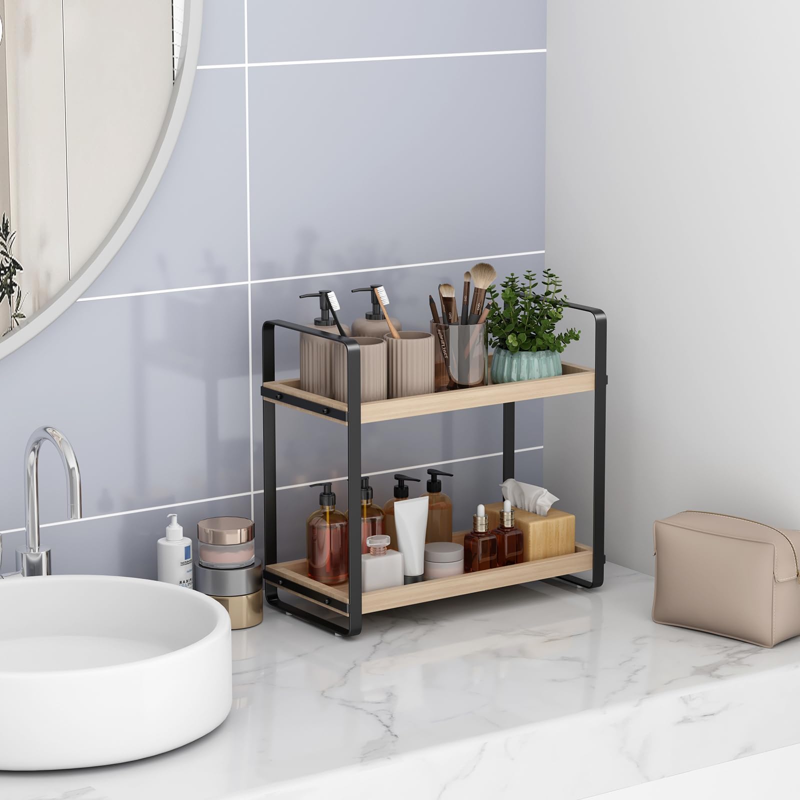 Hnrloy Bathroom Countertop Tray,Cosmetic Tray,Cosmetic Organizer Holder,Bathroom Organizer,Bathroom Counter Stand,Countertop Org