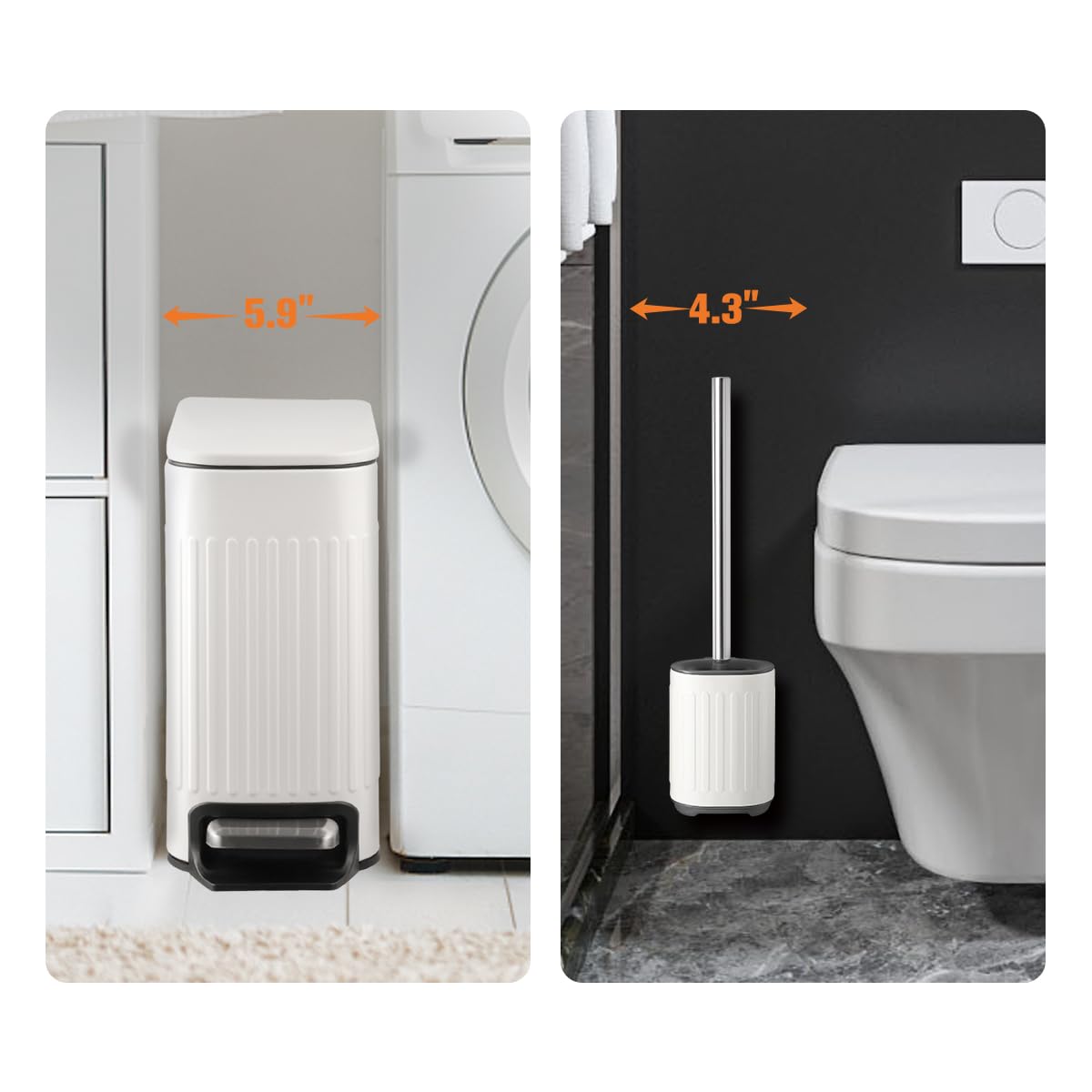 Bathroom Trash Can With Toilet Brush - 1.6 Gallon Slim Stainless Steel Garbage Can, Small Wastebasket For Bathroom, Office, Bedr