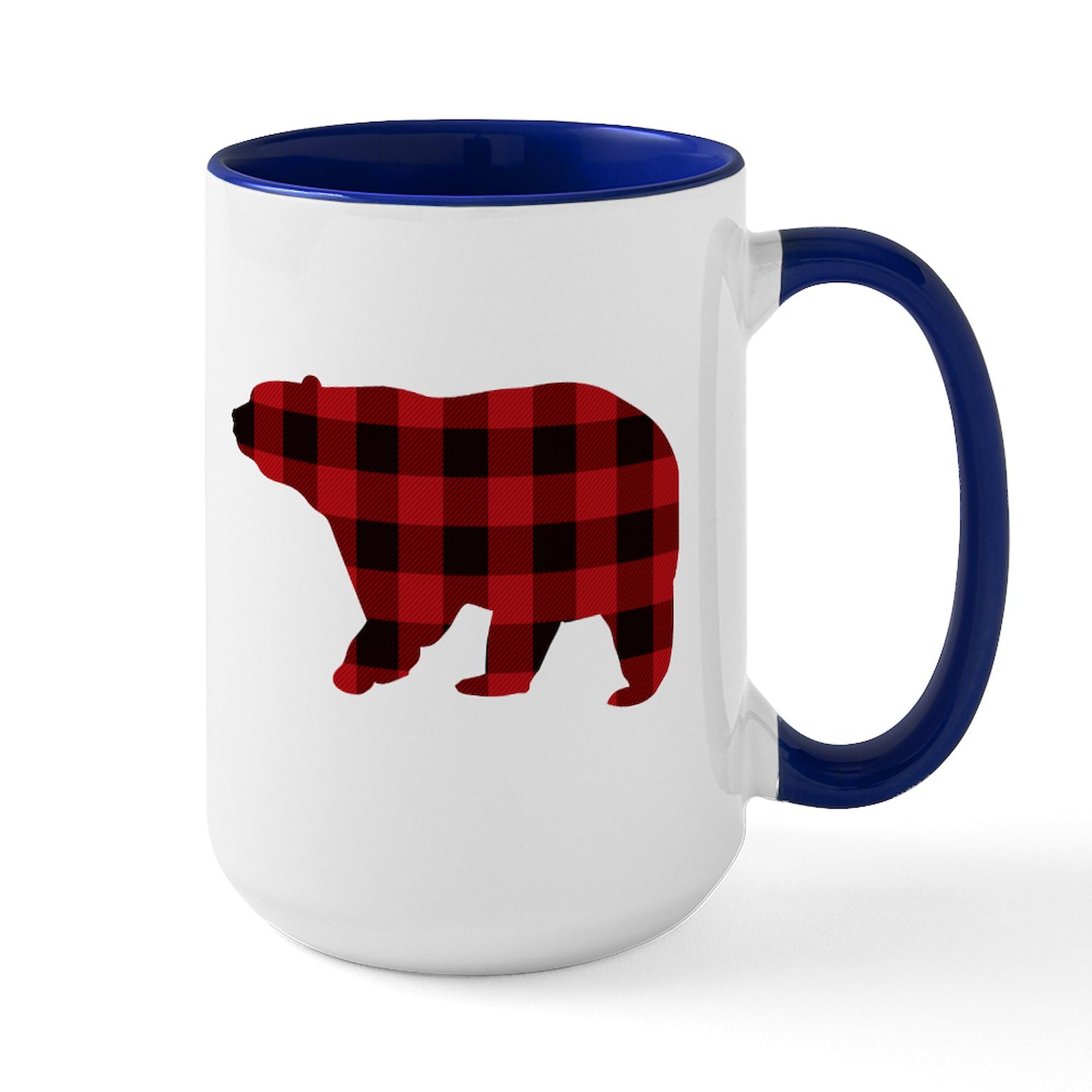 CafePress Lumberjack Buffalo Plaid Bear Mugs 15 oz (444 ml) Ceramic Coffee Mug