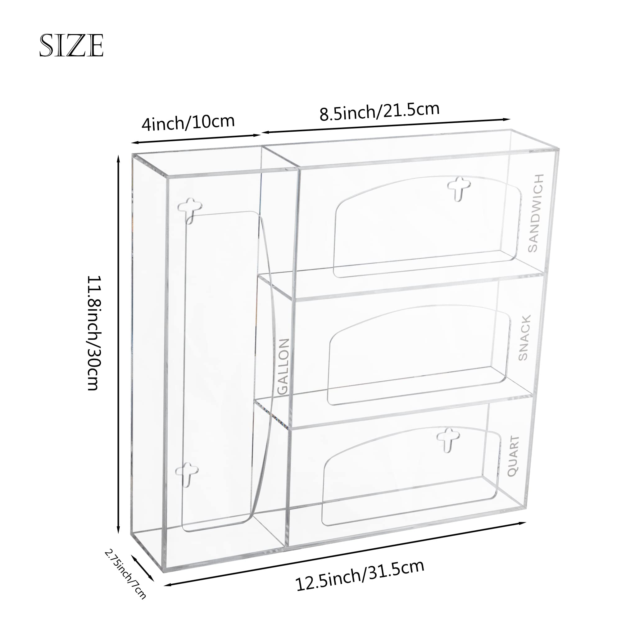 Aphbrada Acrylic Ziplock Bag Storage Organizer For Kitchen Drawer, Food Storage Bag Organizer Holders Compatible With Ziploc, Gl