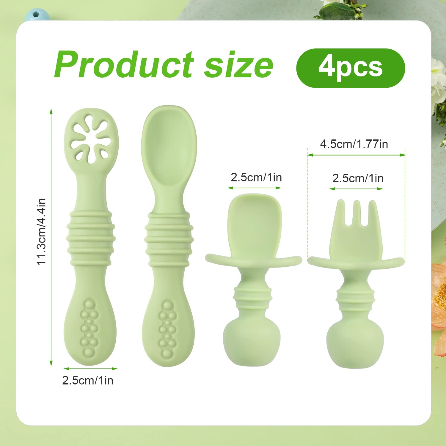 4Pcs Silicone Baby Spoons Self Feeding 6+ Months, Bpa Free Baby Led Weaning Spoons Training Spoon Toddler Self Feeding Utensils