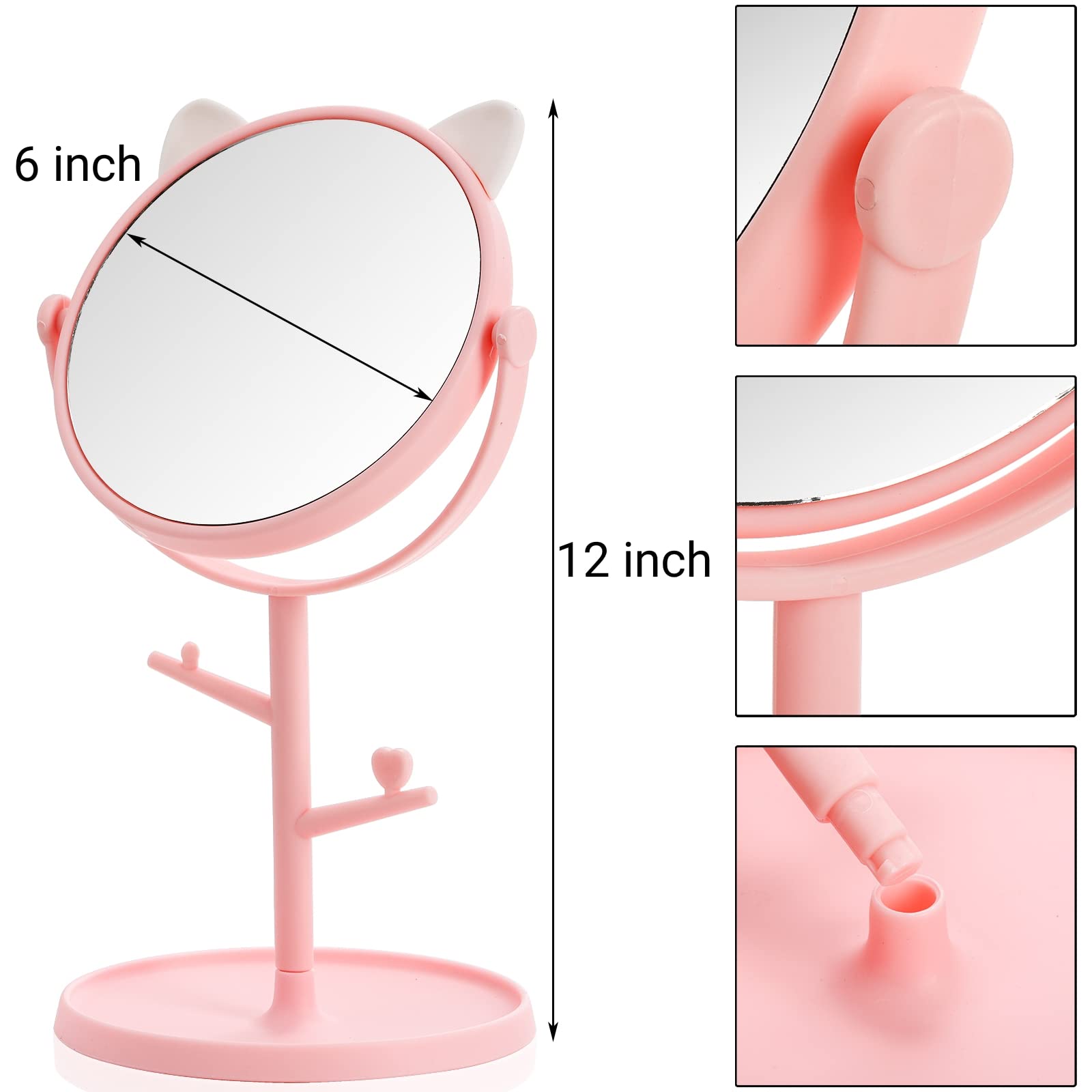 Pumtus 4 Pack Cute Desk Mirror, Rotatable Makeup Mirror In Cat Ears, 6 Inch Vanity Mirror With Storage Tray, High Definition Cos