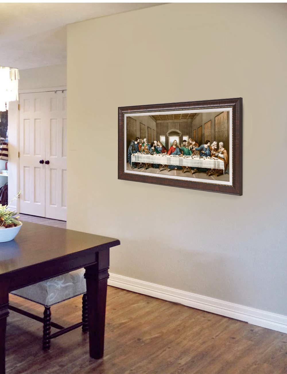 Decorarts The Last Supper By Leonardo Da Vinci. Giclee Prints On Canvas With Matching Retro Style Brown Frame. Total Size W/Fram