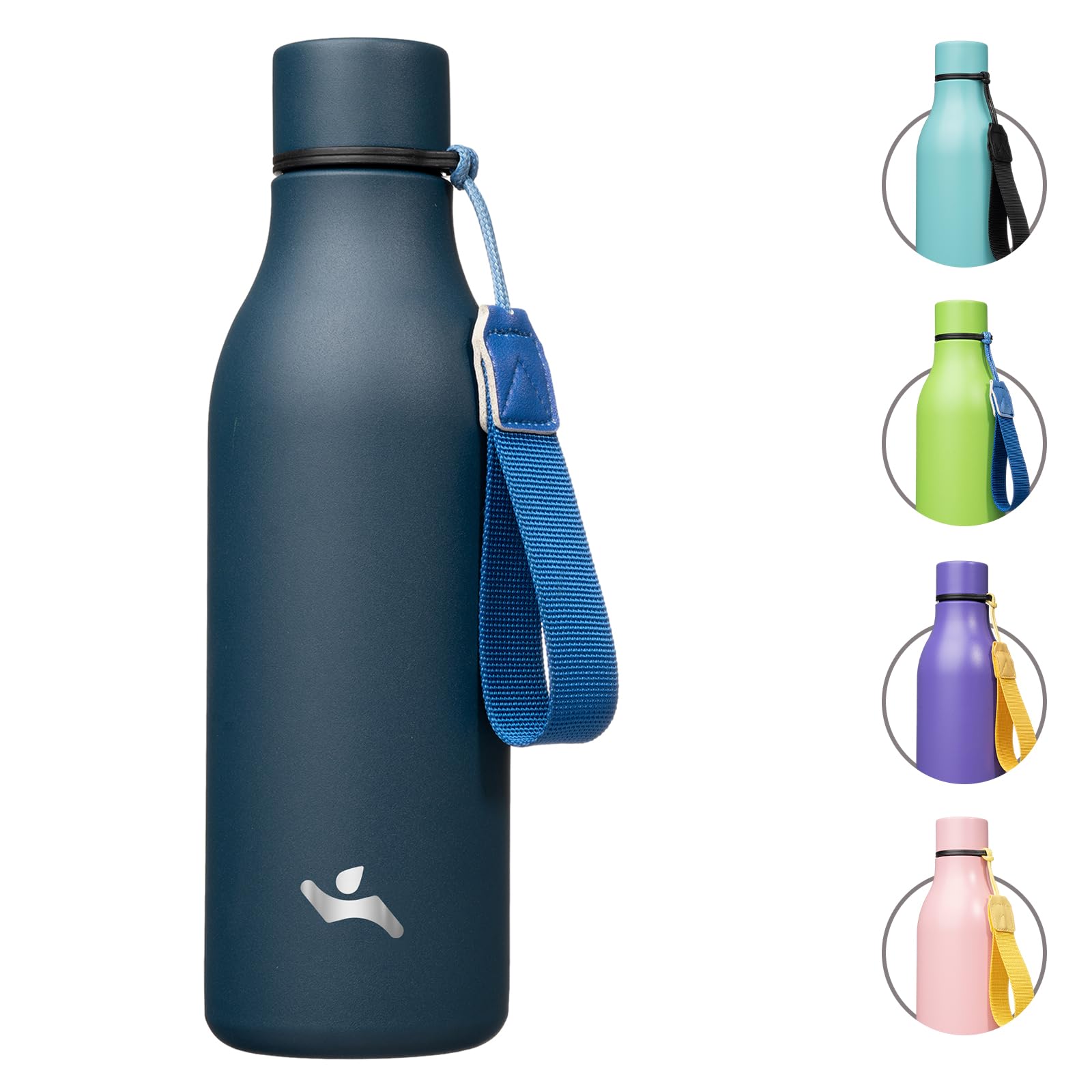 Konokyo Insulated Water Bottle with Strap,18 oz Double Wall Stainless Steel Vacuum Bottles Metal Water Flask,Navy Blue