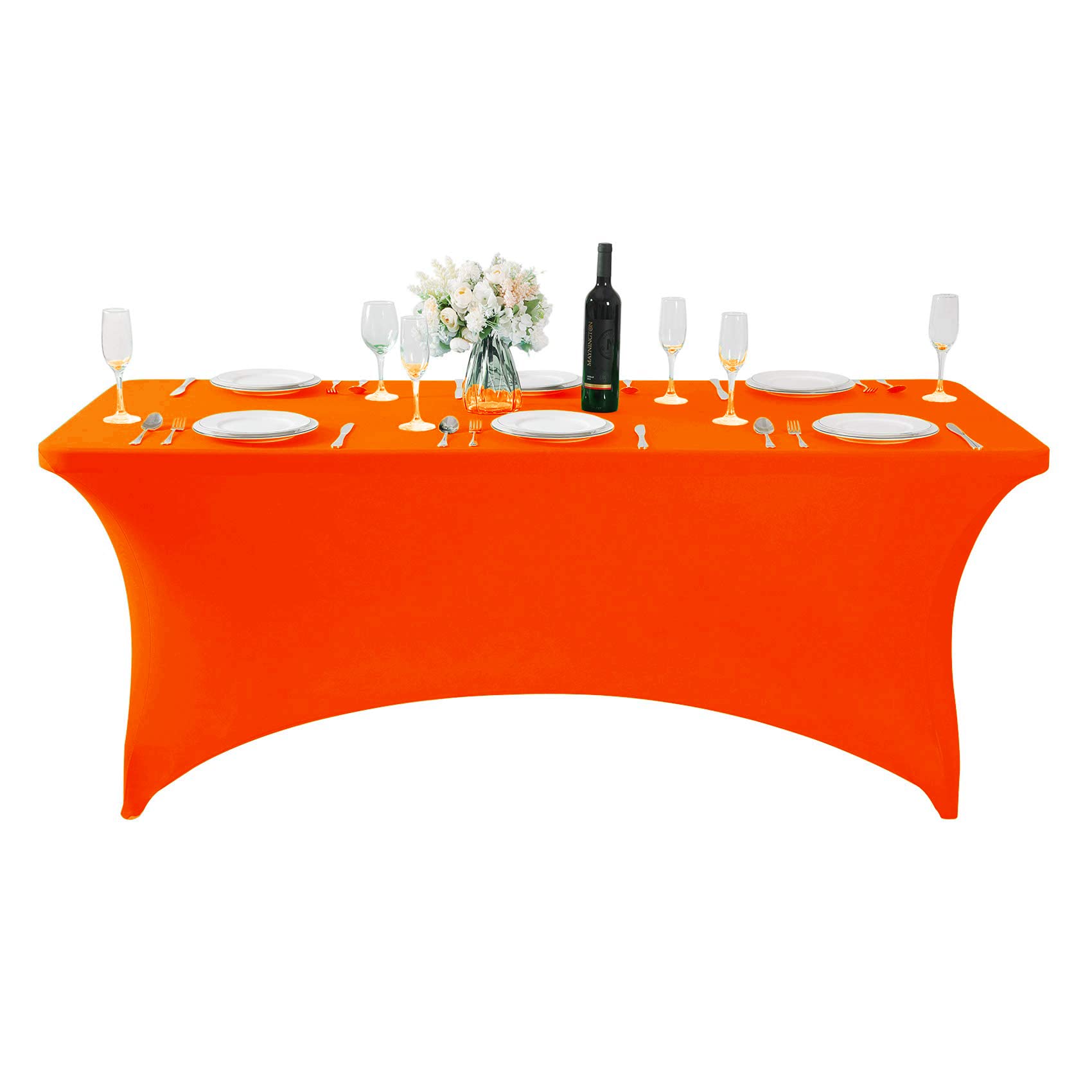 Hezuzo Spandex Table Cover For 6Ft Table Universal Fitted Stretch Tablecloth For Party, Banquet, Wedding And Events-Neon Orange
